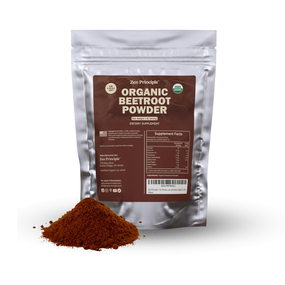 Zen Principle Organic Beetroot Powder 472g front view