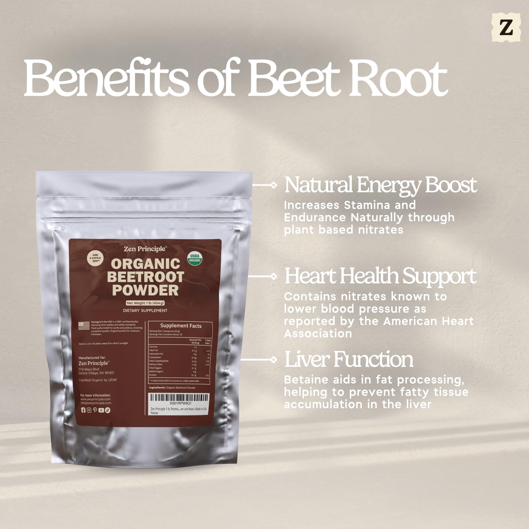 Zen Principle Organic Beetroot Powder in a smoothie