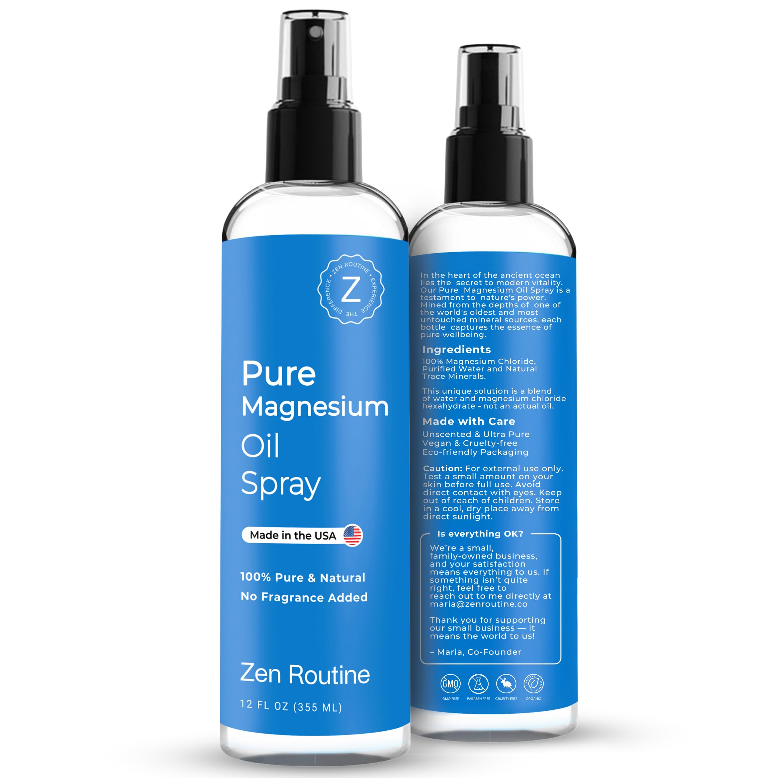 Zen Routine Magnesium Spray 340g application on muscles