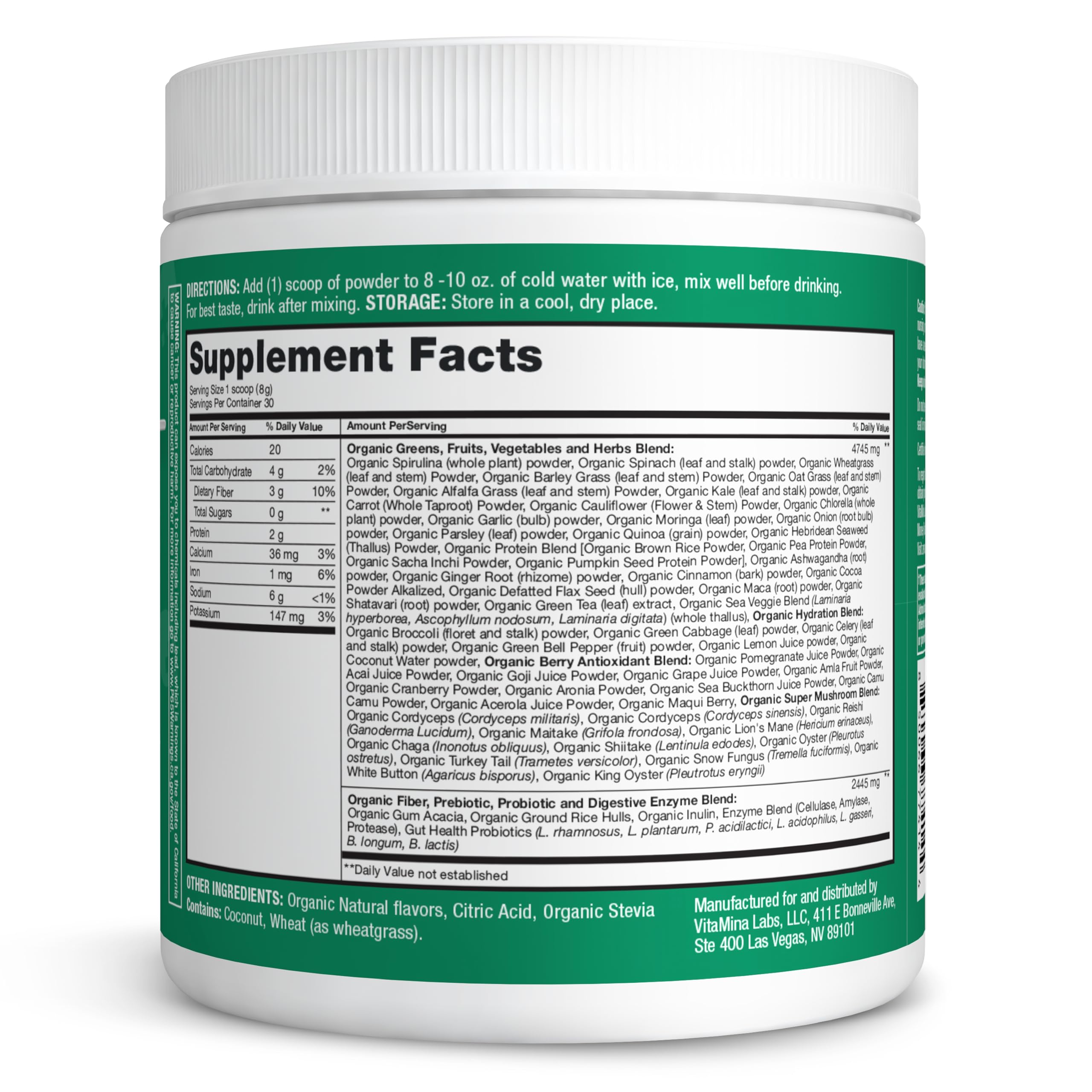 Zena Nutrition Alfalfa Superfood Powder on a kitchen counter