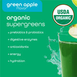 Zena Nutrition Organic Supergreens Energy + Hydration stick pack opened with powder