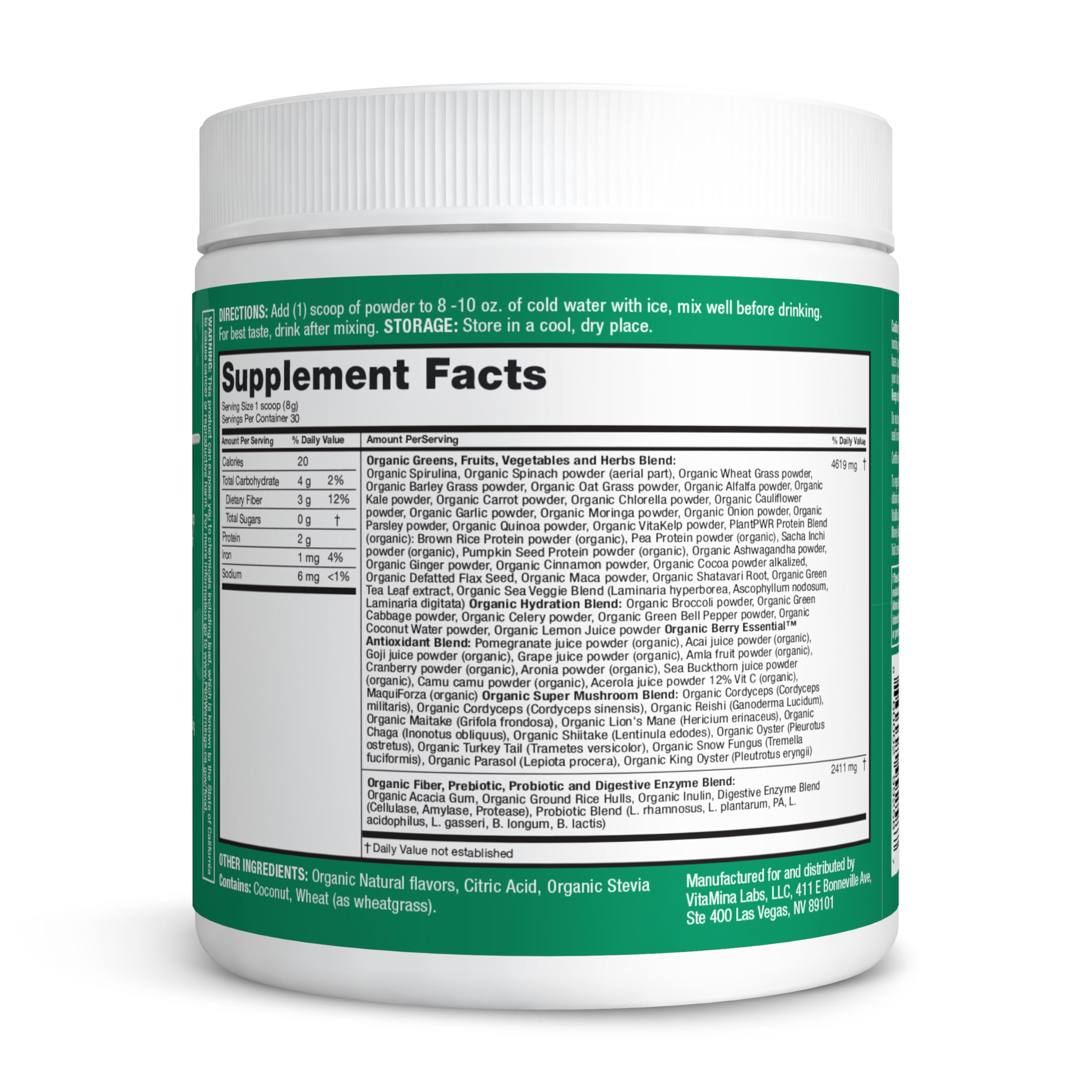 Zena Nutrition Organic Supergreens Powder 299g lifestyle scene