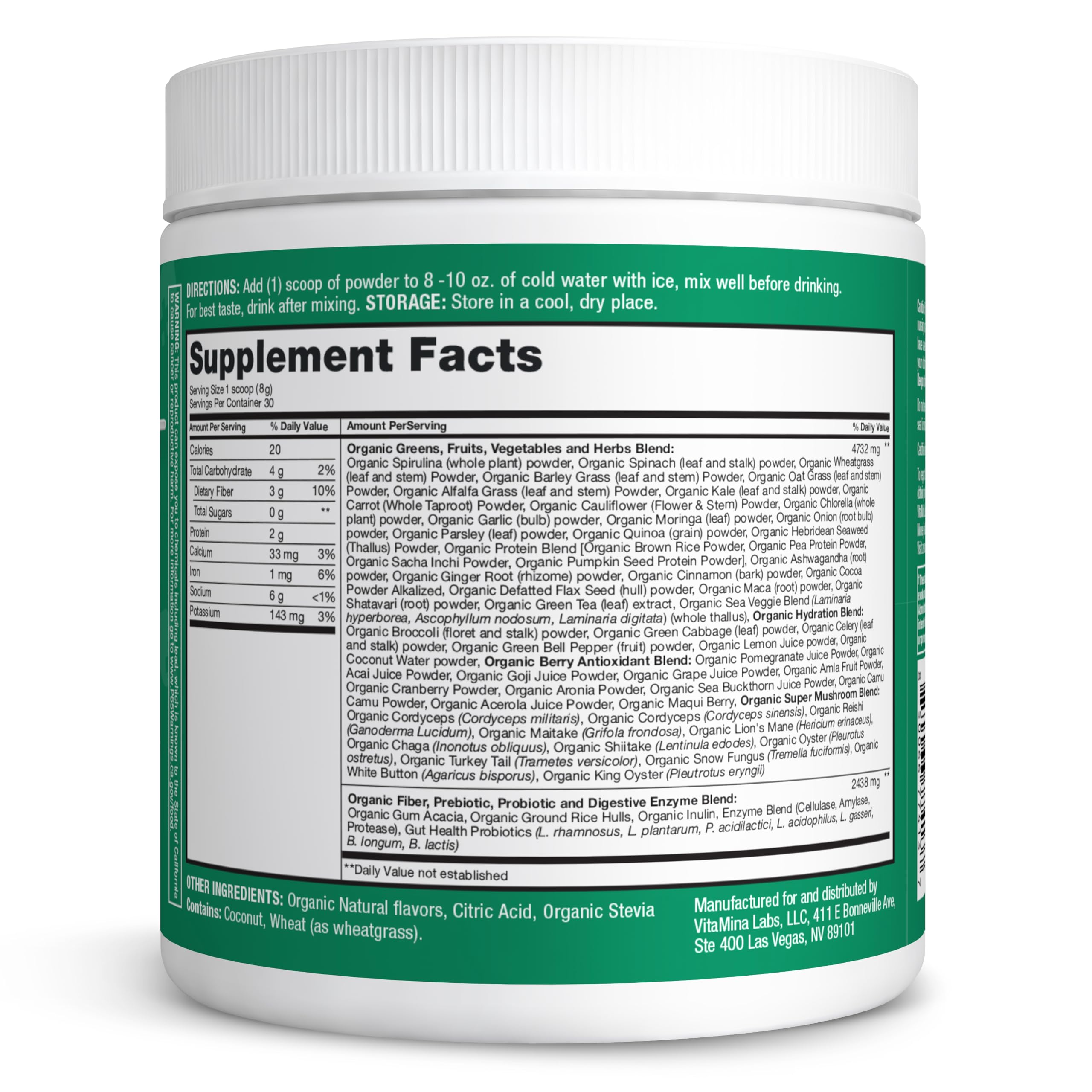 Zena Nutrition Superfood Powder 290g on a kitchen counter