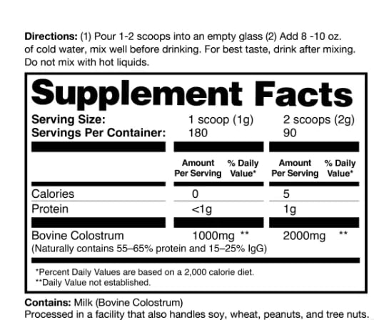 ZENA Pure Colostrum Powder 2000mg mixed in a glass of water