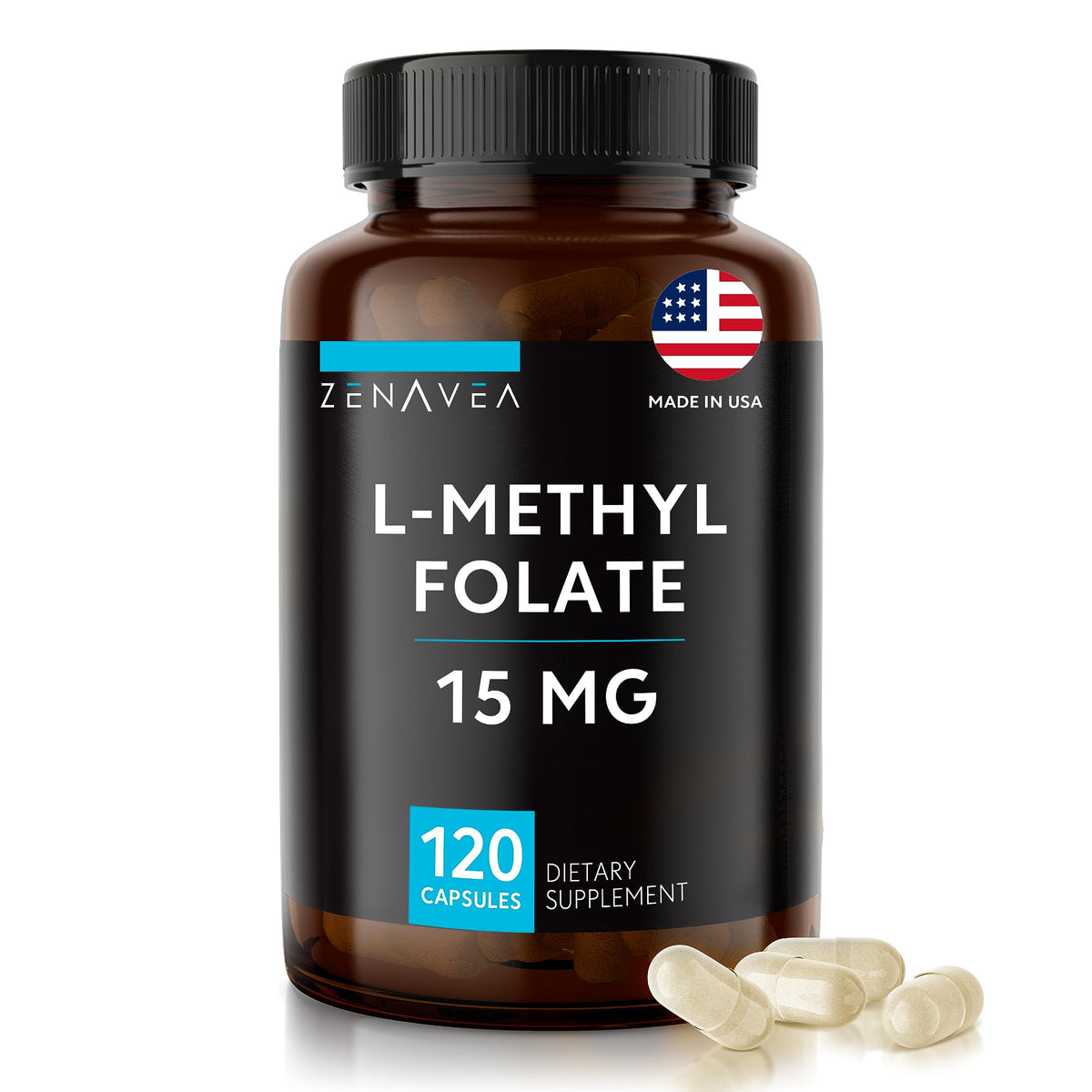 Zenavea L-Methylfolate 15mg 120 Capsules front view