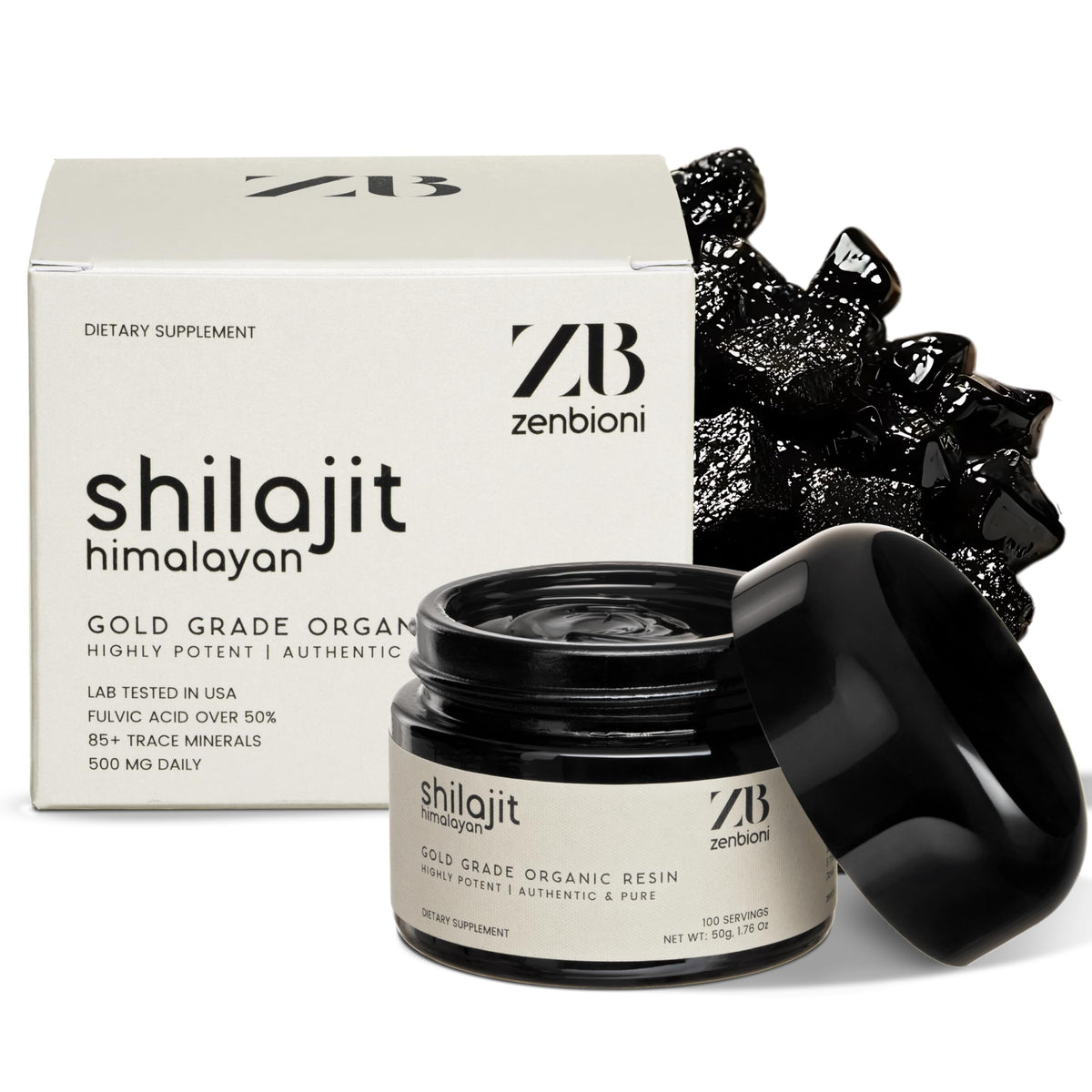 zenbioni Natural Himalayan Shilajit Resin jar front view