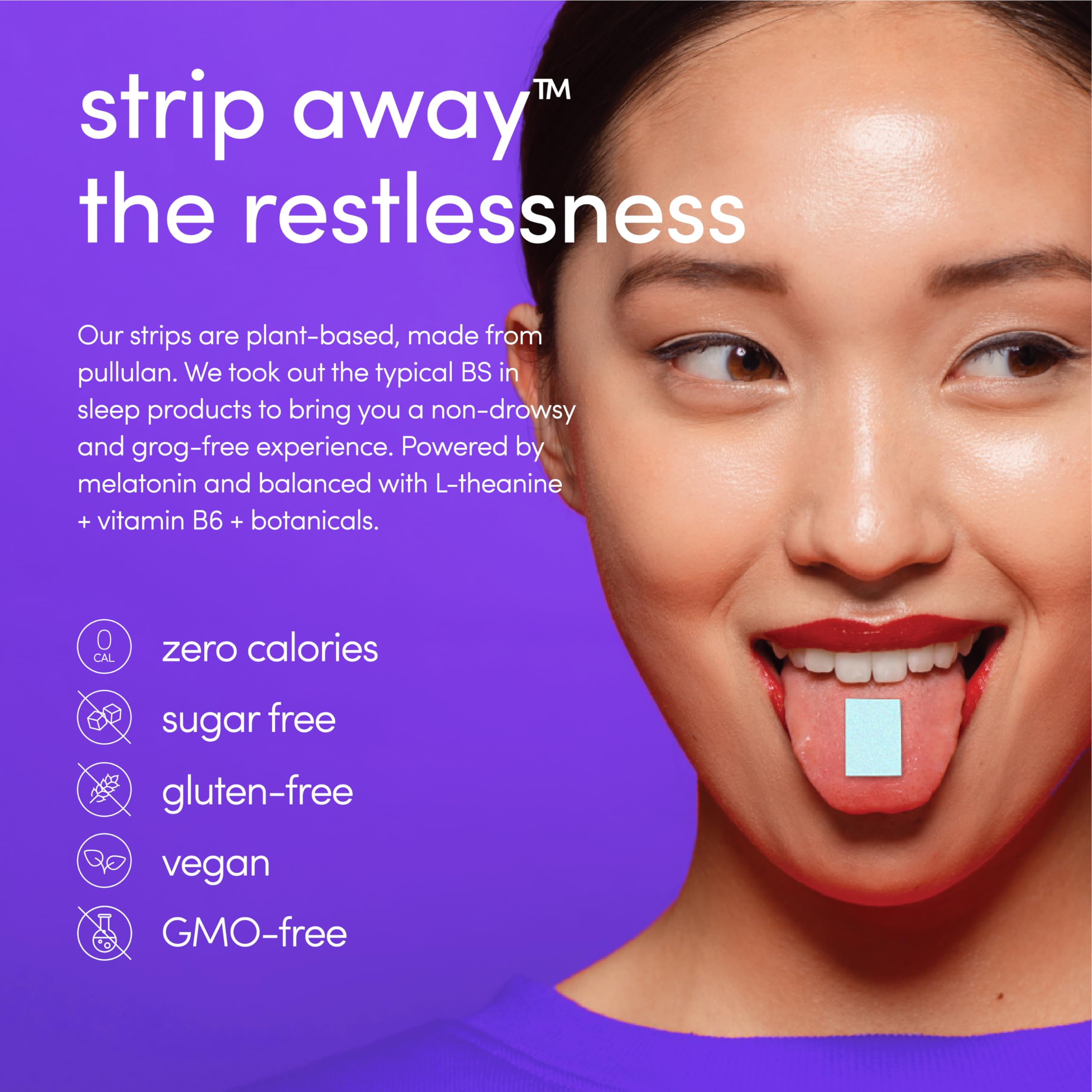ZENERGY Sleep Strips back view with nutritional information