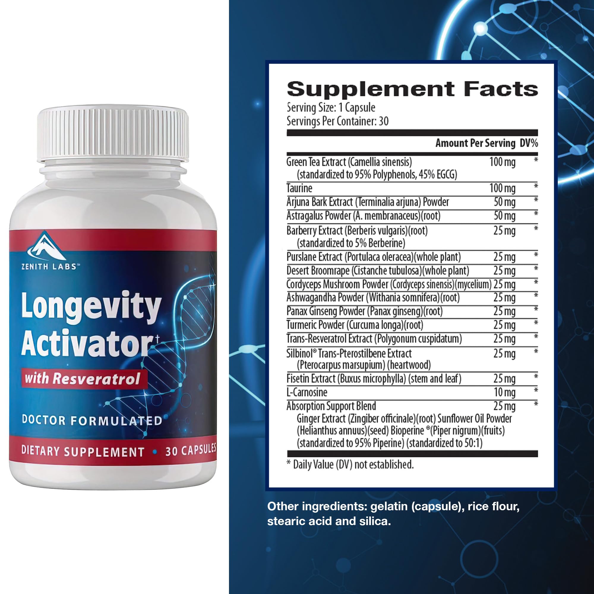 Zenith Labs Resveratrol Supplement 25mg capsules in a hand