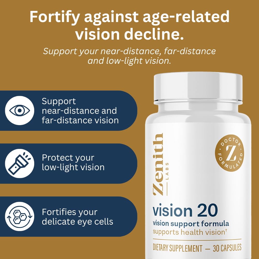 Zenith Labs Vision 20 Lutein Supplement displayed with a book