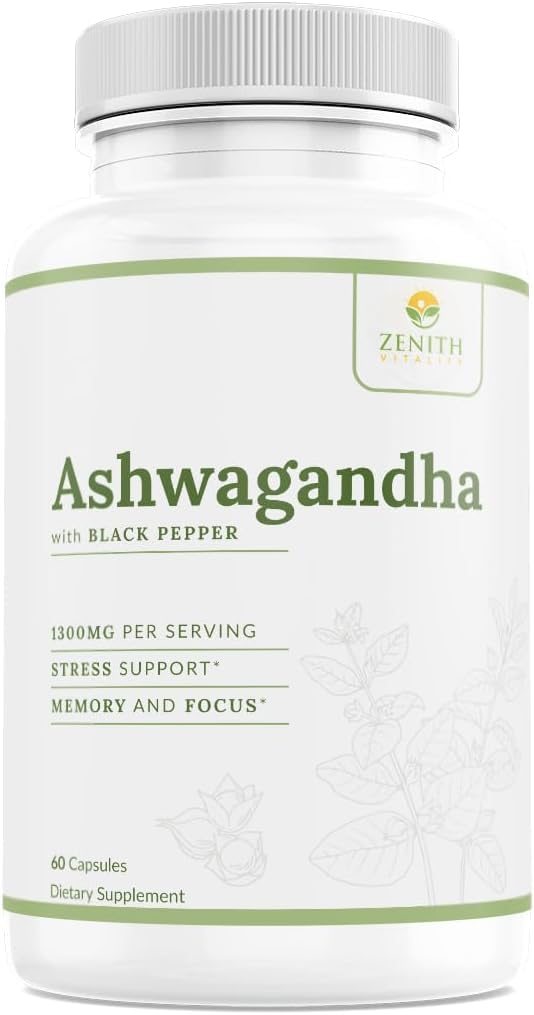 Zenith Vitality Ashwagandha 1300mg capsules front view