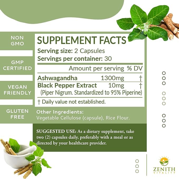 Zenith Vitality Ashwagandha bottle with label