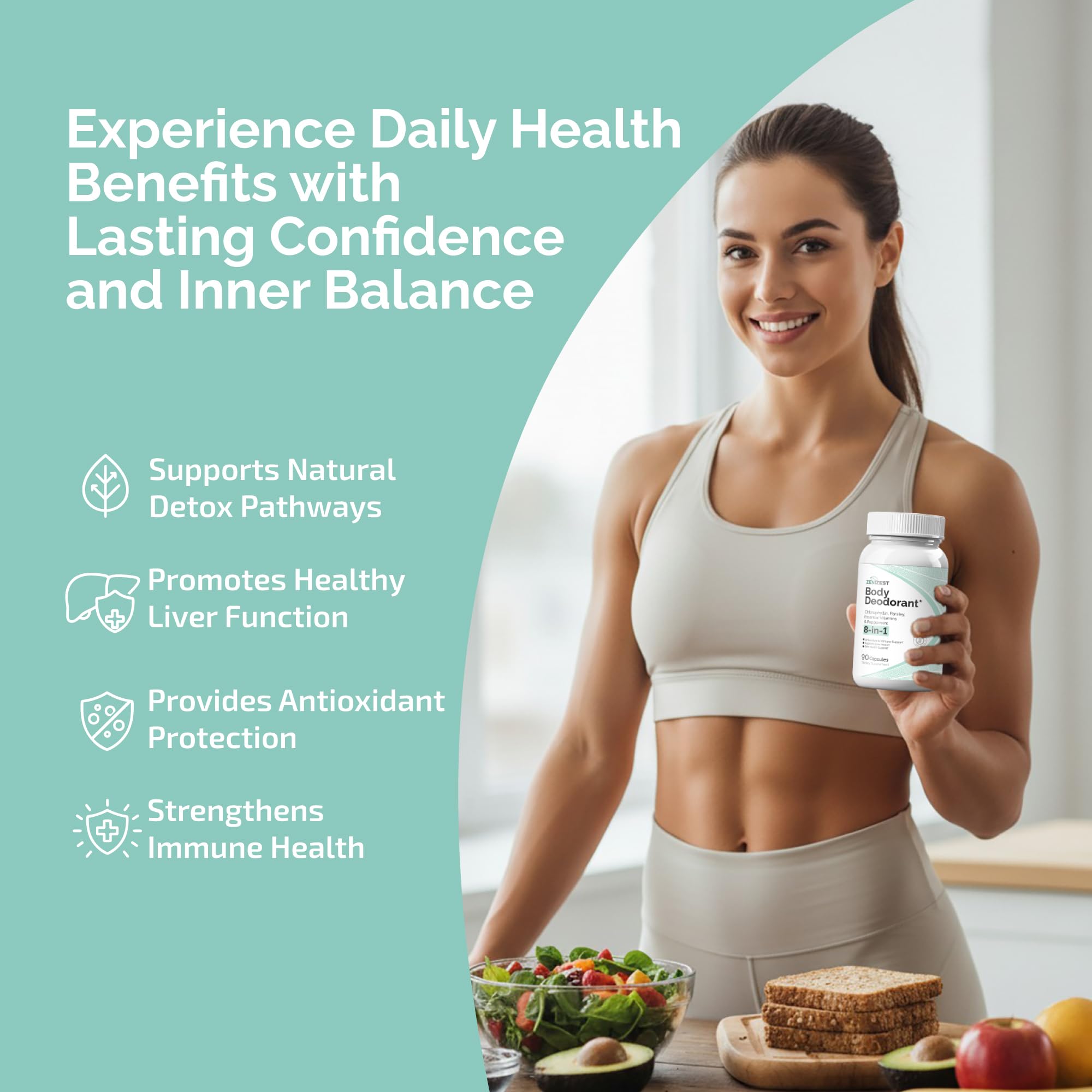 ZeniZest Body Deodorant 8-in-1 Supplement bottle side view
