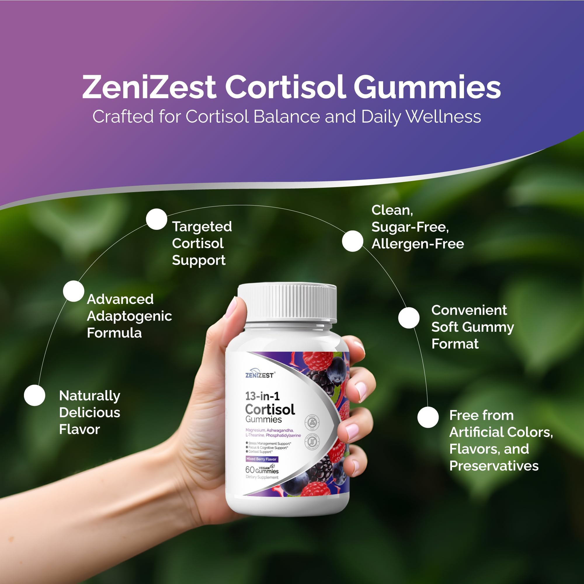 ZeniZest Cortisol Reducer Gummies close-up of gummies