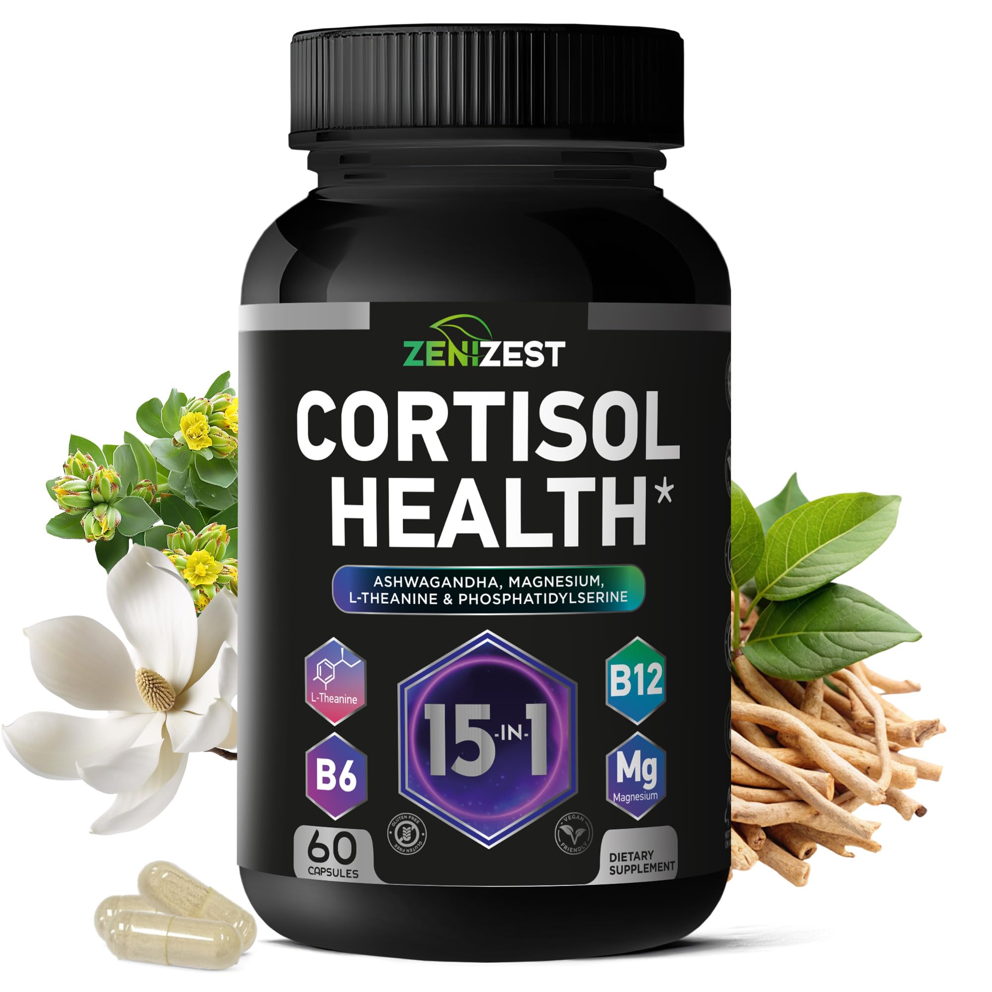 ZeniZest Cortisol Support Supplement 60 capsules front view