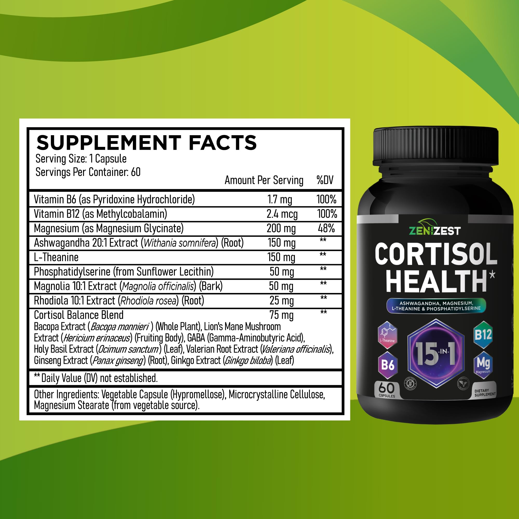 ZeniZest Cortisol Support Supplement with a glass of water