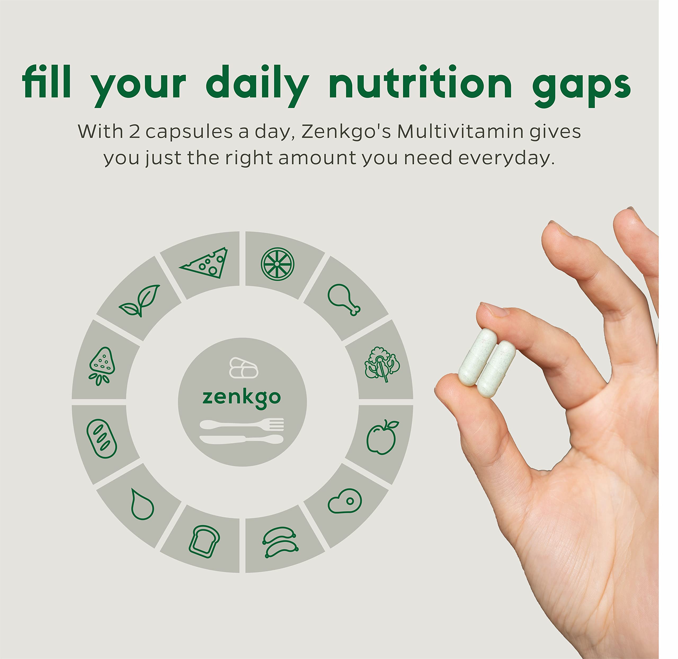 Zenkgo Multivitamin Capsules bottle on a wooden table