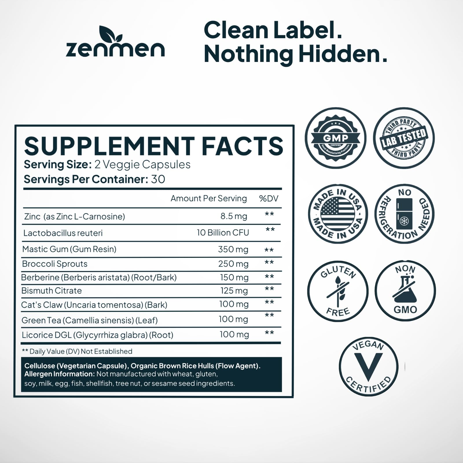 Zenmen H.Pylori Support Probiotic Capsules bottle with label
