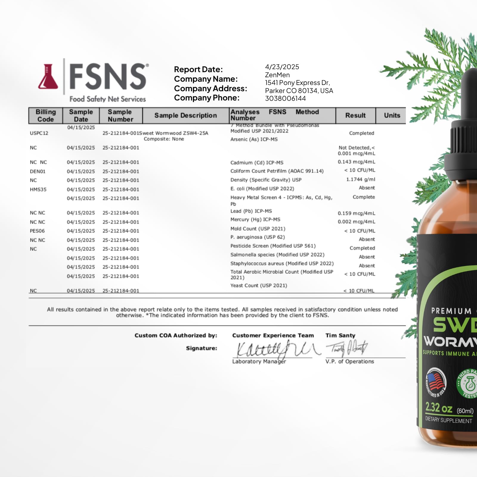 Zenmen Sweet Wormwood Liquid Extract on a wooden table