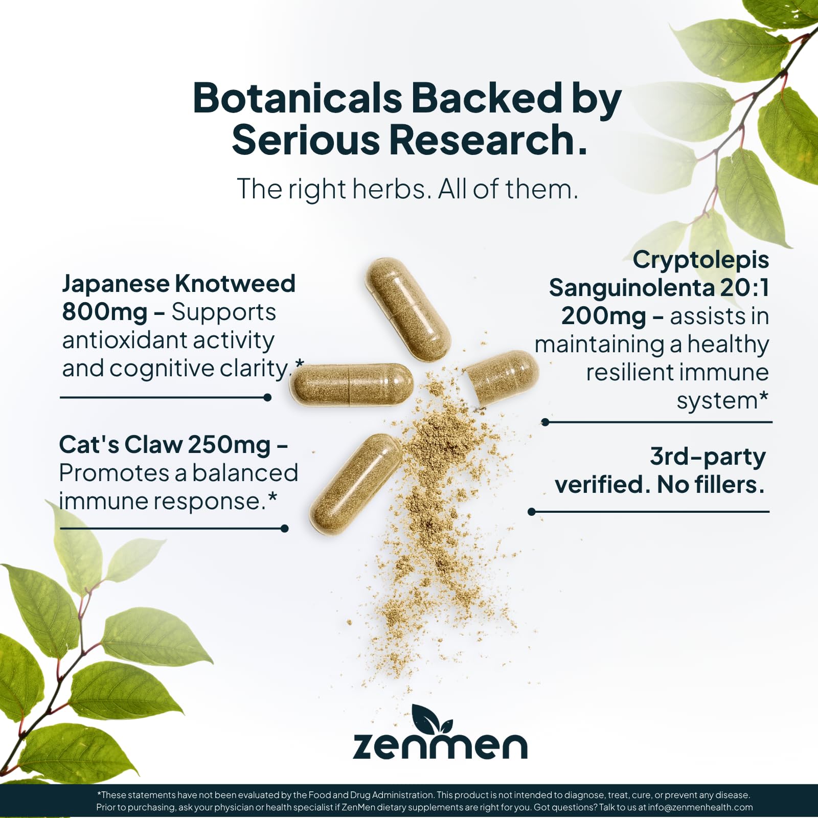 Zenmen Tick daily wellness Support Capsules on a wooden table