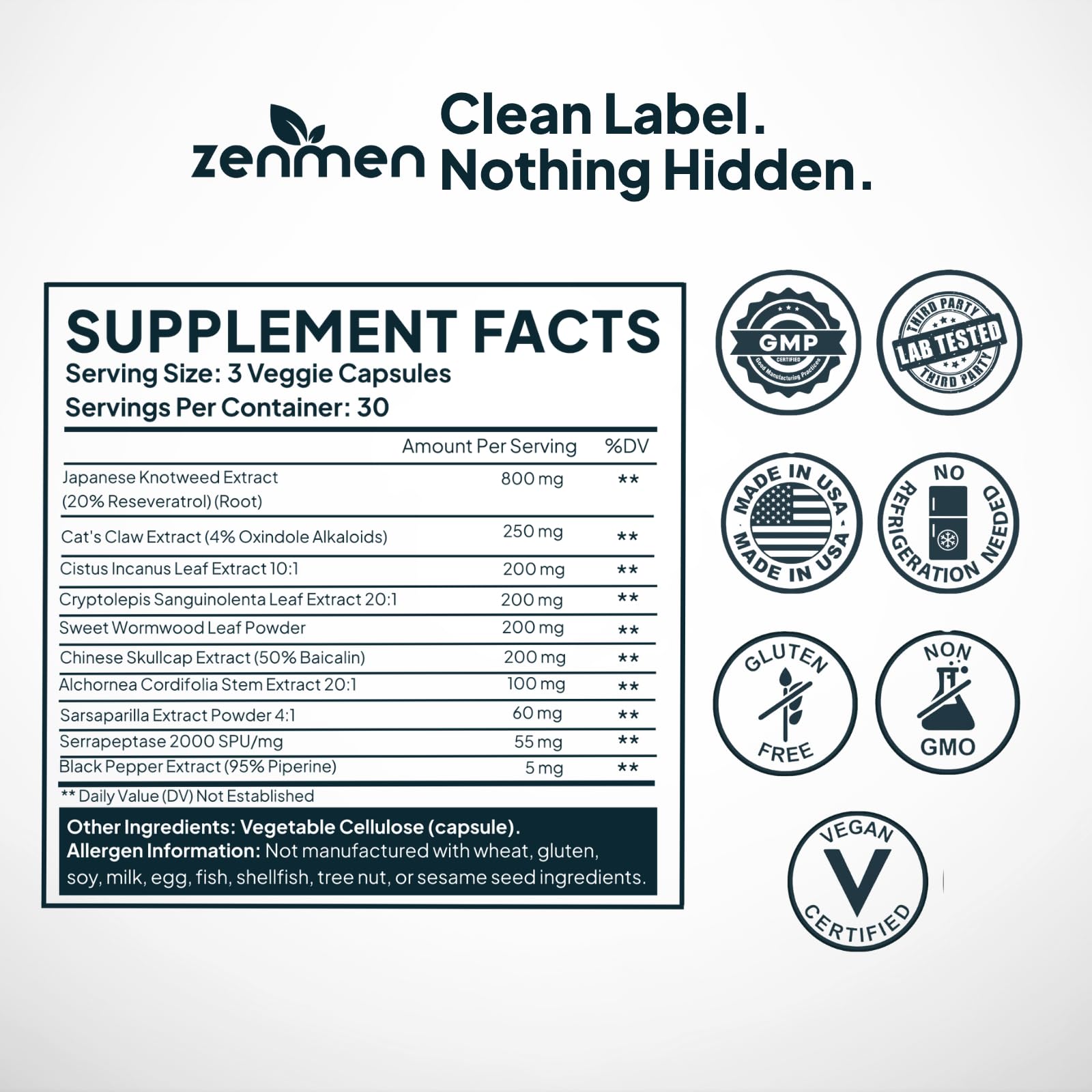Zenmen Tick daily wellness Support Capsules with herbal ingredients