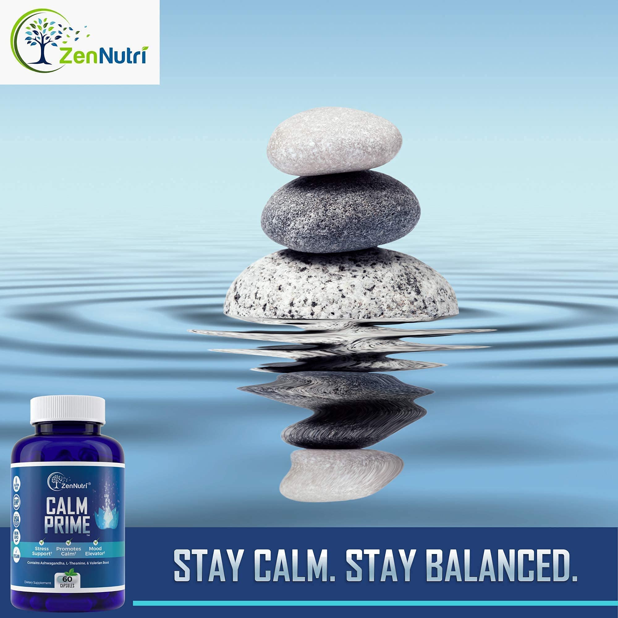 ZenNutri Calm Valerian Root Supplement displayed with herbal ingredients