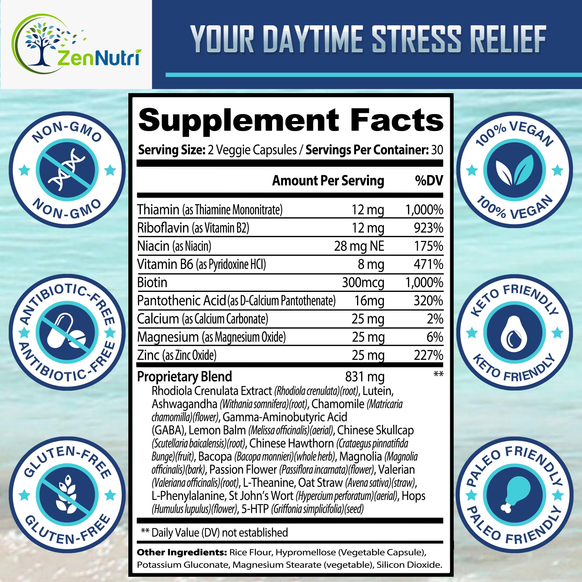 ZenNutri Calm Valerian Root Supplement on a wooden table