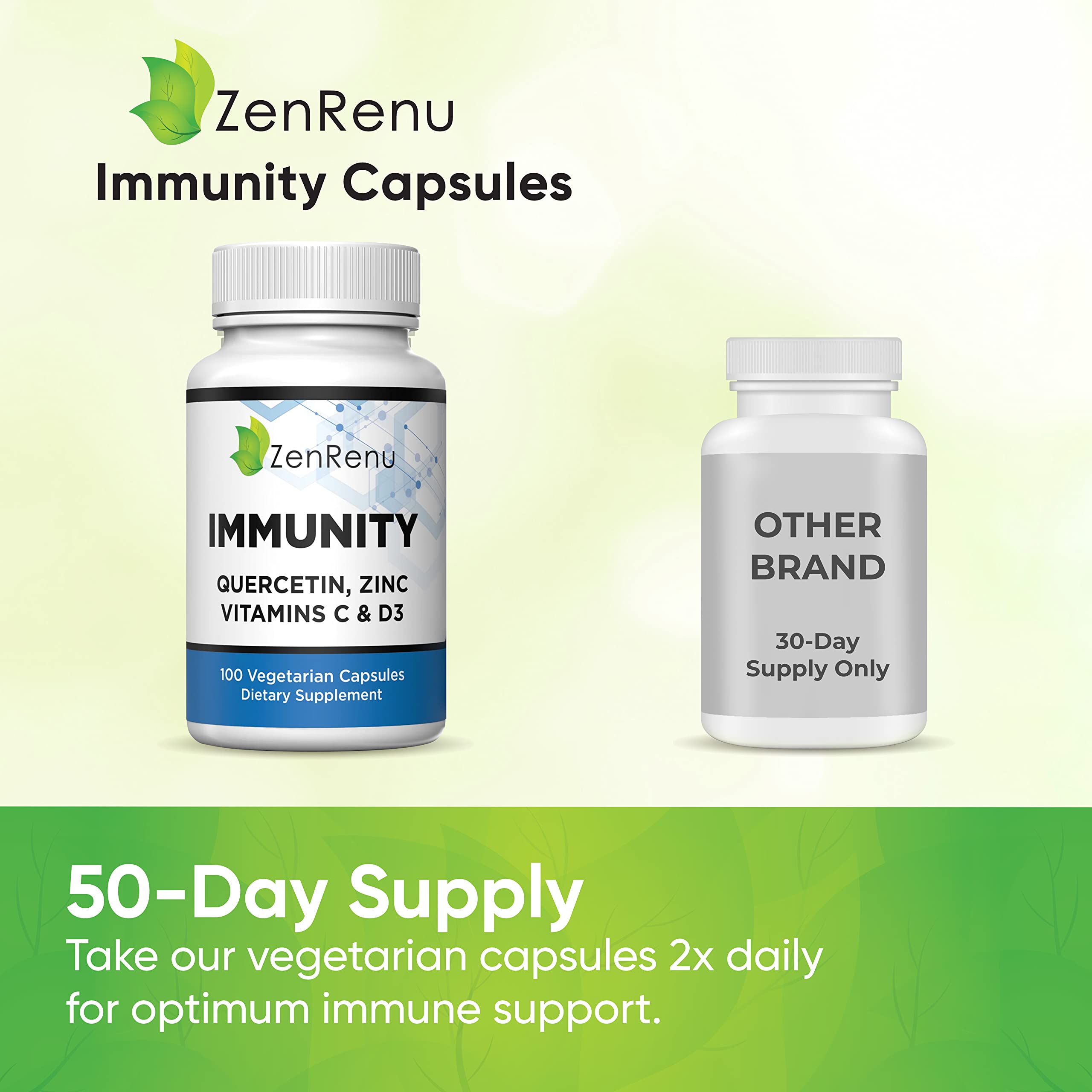 Zenrenu daily wellness System Support Supplement bottle with a glass of water
