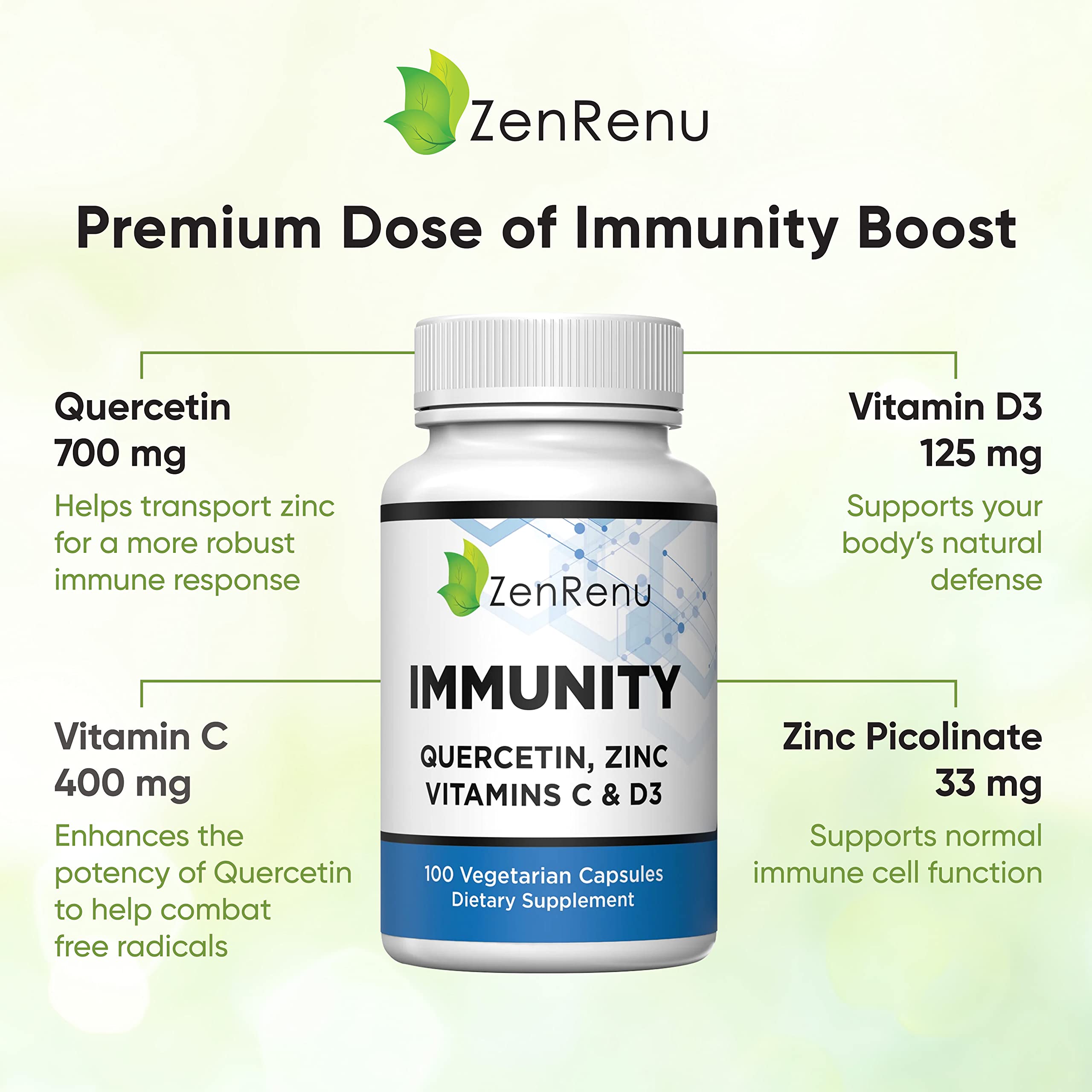 Zenrenu daily wellness System Support Supplement side view showing capsule count