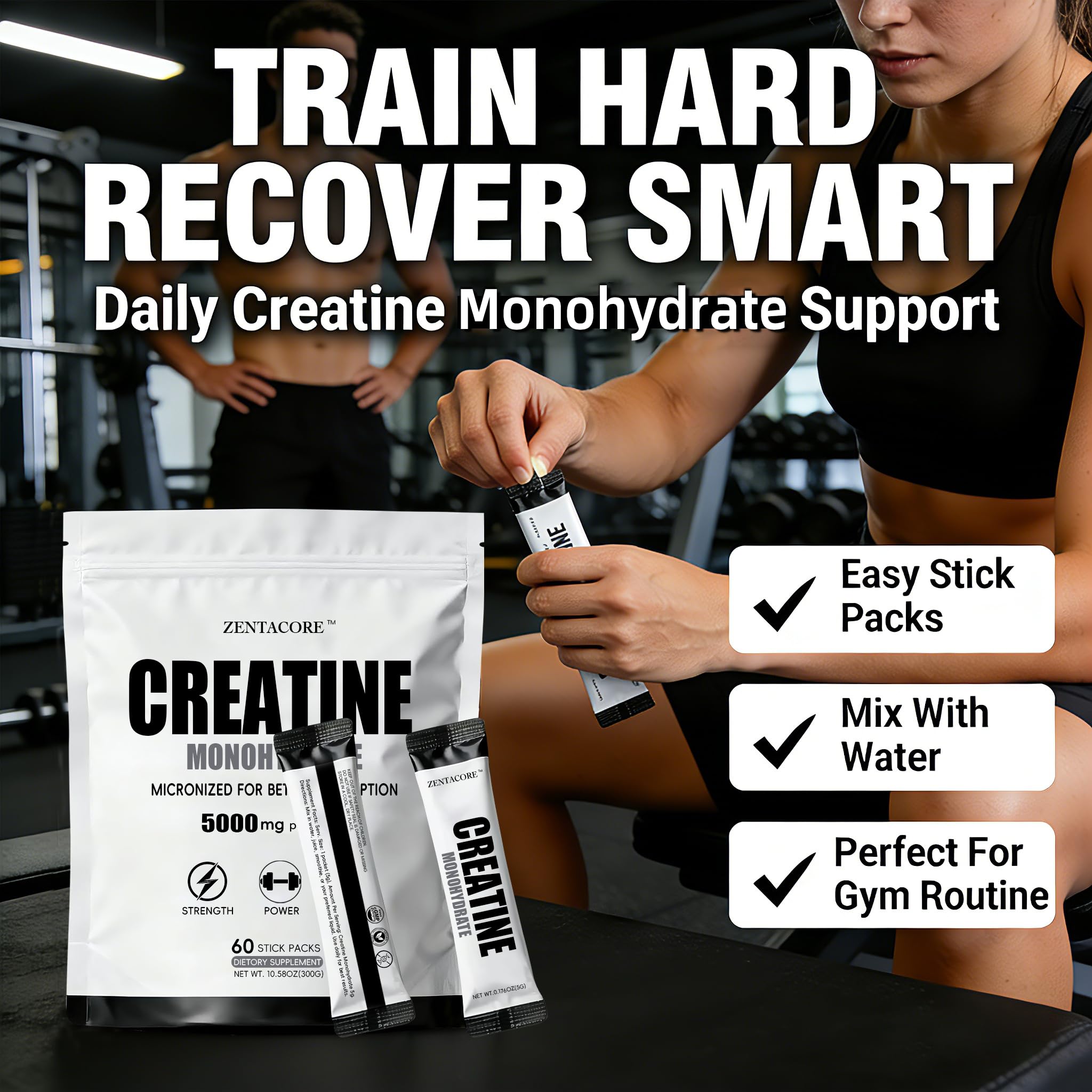 ZentaCore Creatine Monohydrate packaging showing ingredient list