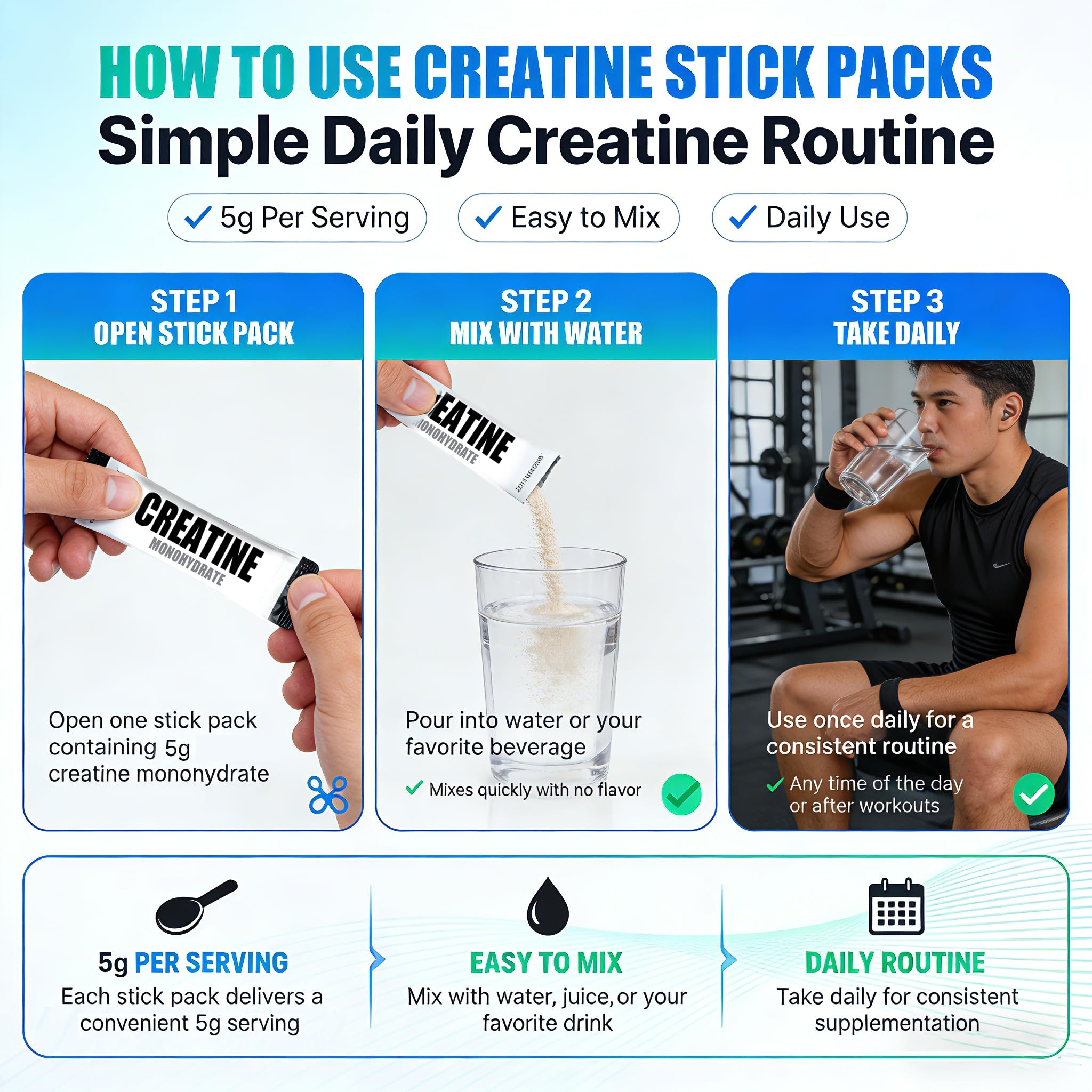 ZentaCore Creatine Monohydrate stick pack with protein shake