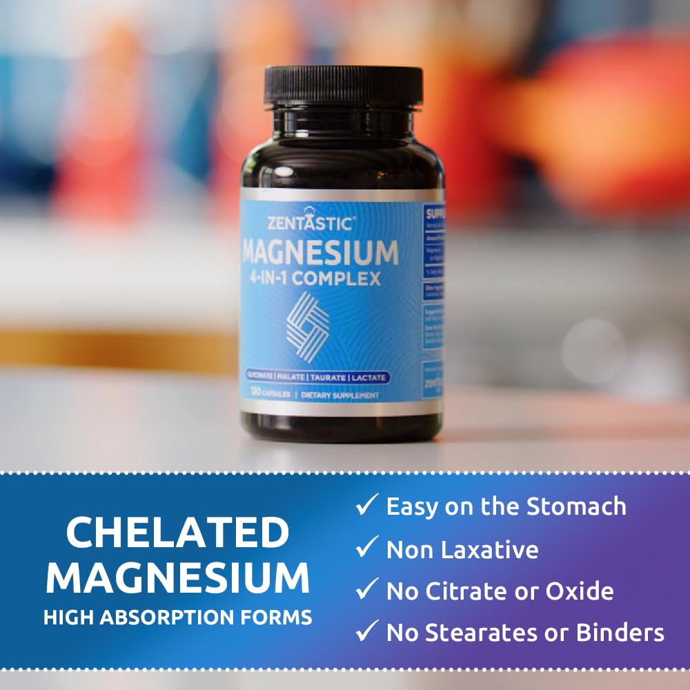 Zentastic Magnesium Complex capsules on wooden table