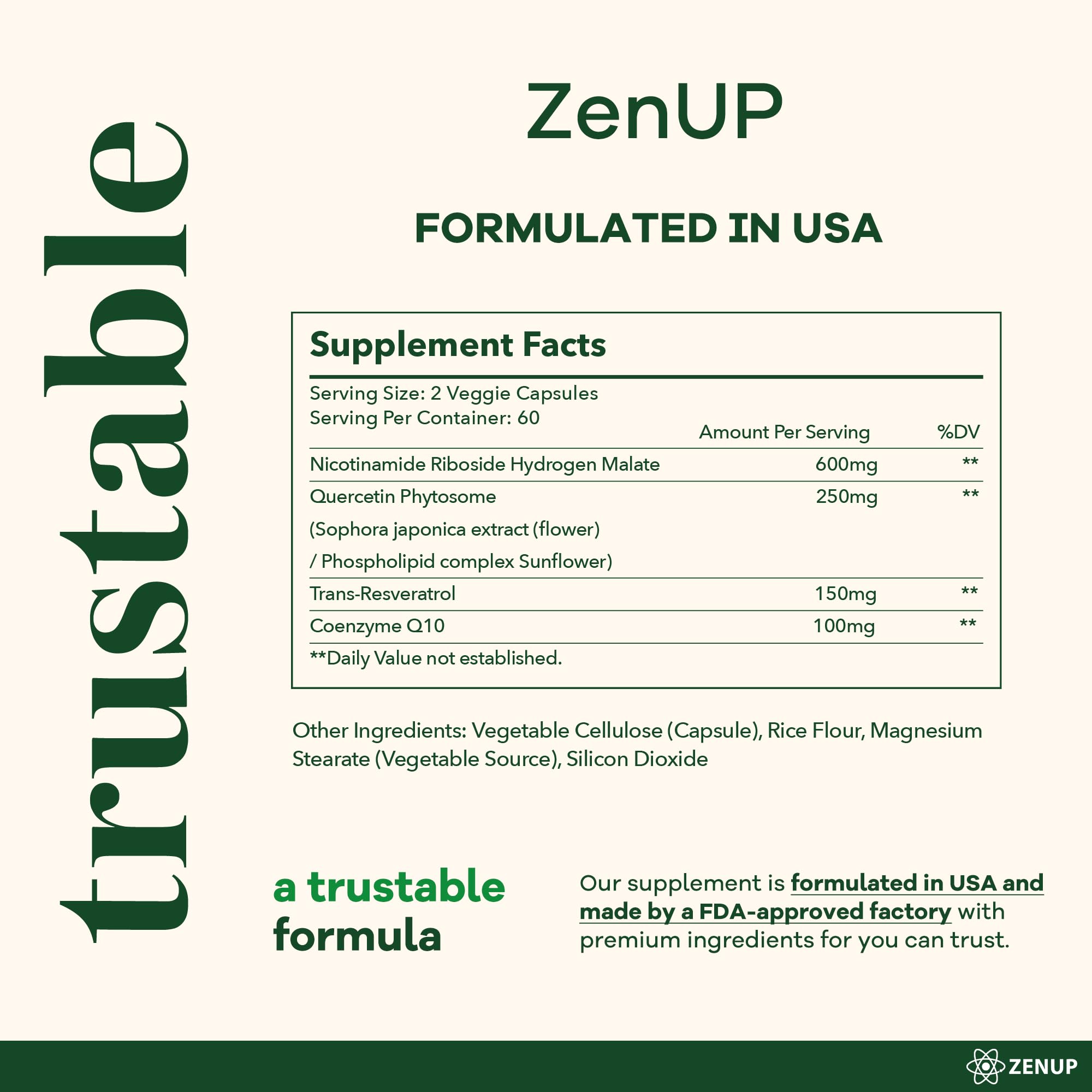 ZenUP NAD+ 1100MG Resveratrol capsules with measuring spoon