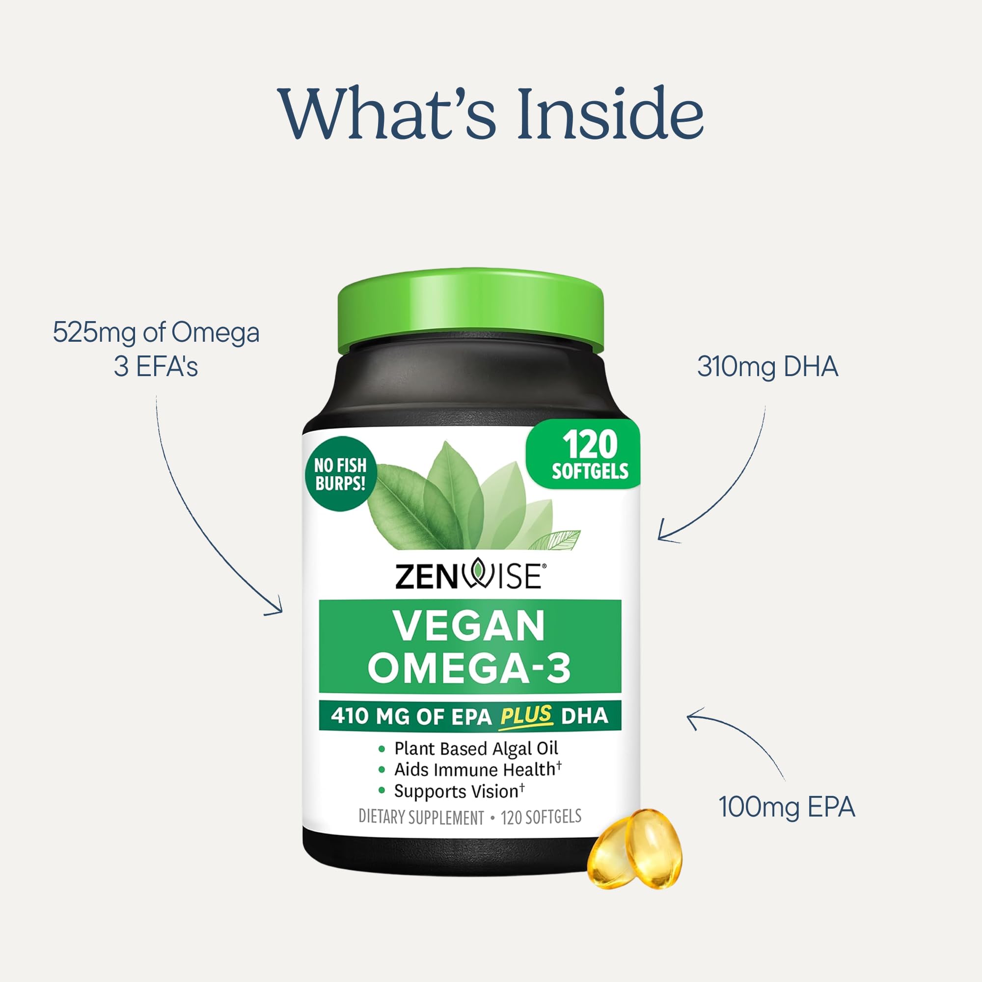 Zenwise Health Vegan Omega 3-6-9 Supplement 525mg capsule close-up