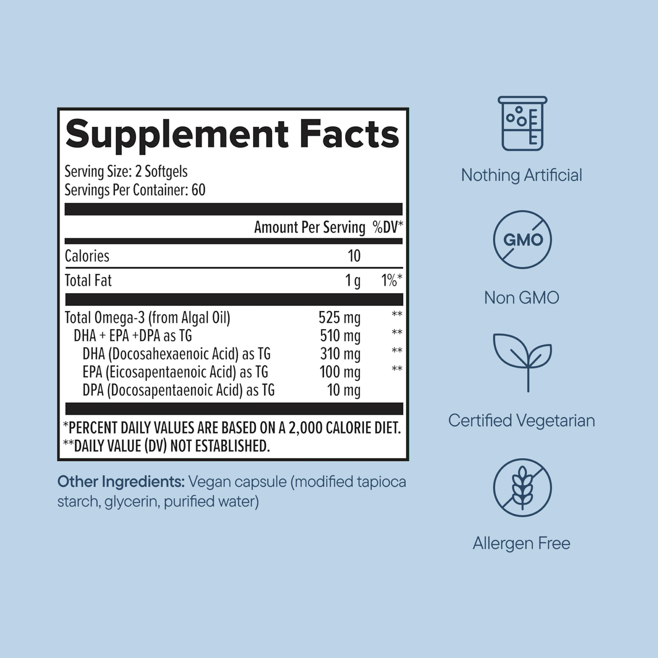 Zenwise Health Vegan Omega 3-6-9 Supplement 525mg ingredients list