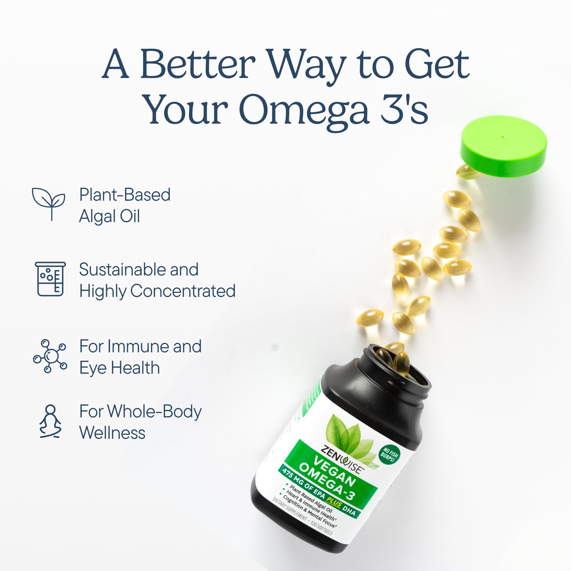Zenwise Health Vegan Omega 3-6-9 Supplement 525mg side view