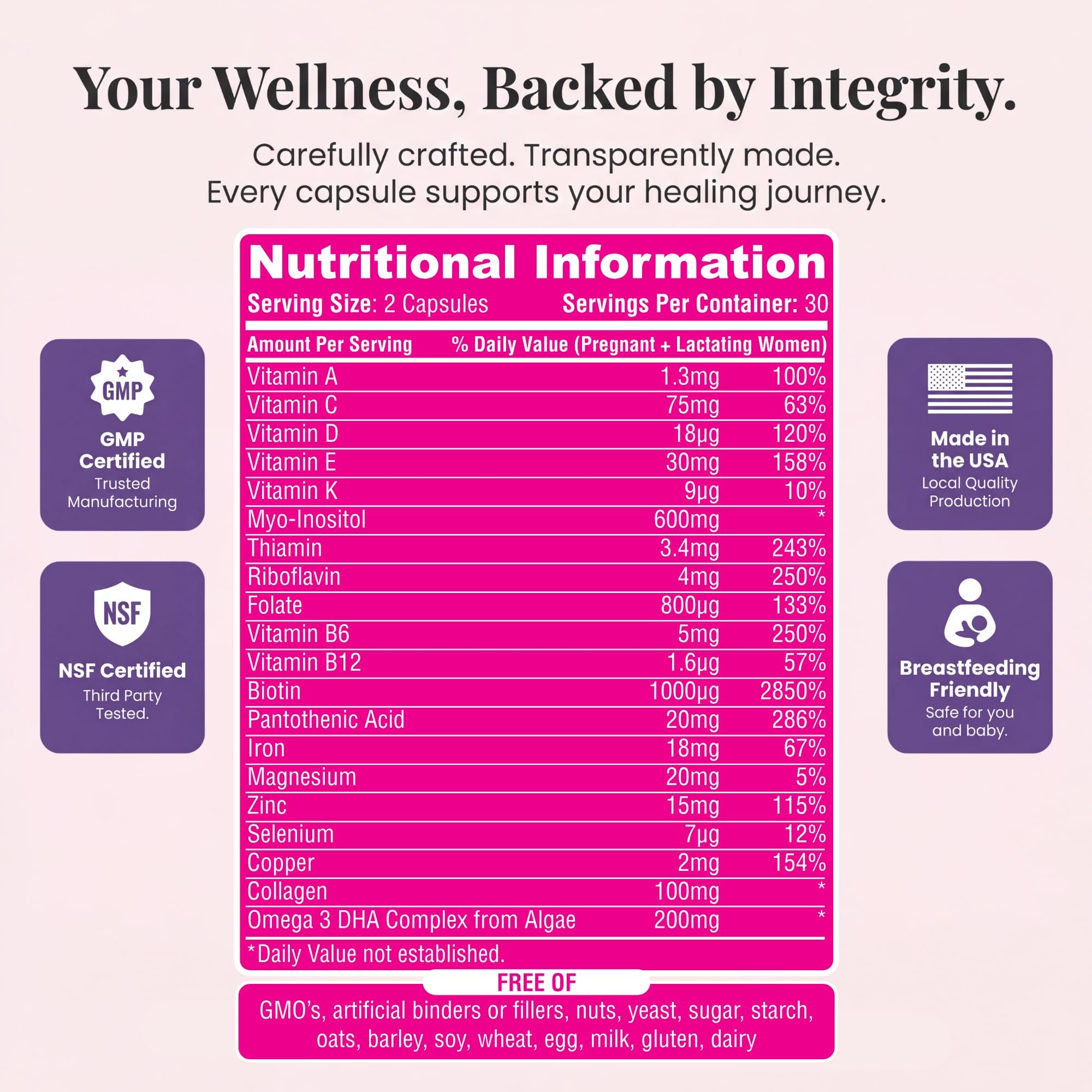Zenzani Align & Shine Postnatal Vitamins ingredients list close-up