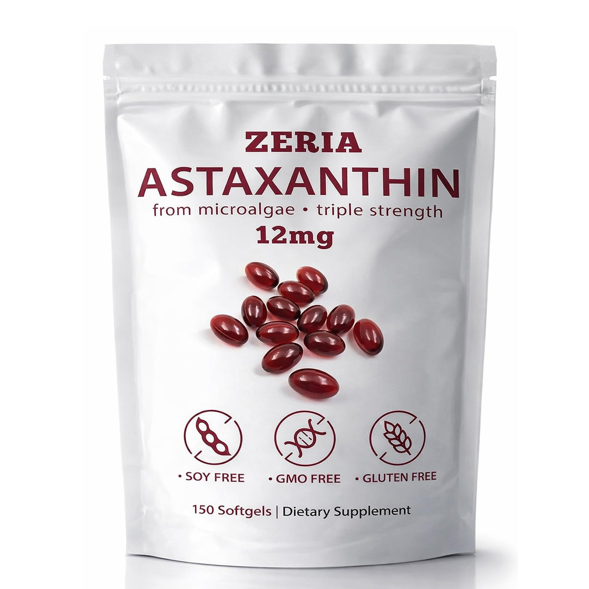 ZERIA Astaxanthin Softgels front view with packaging