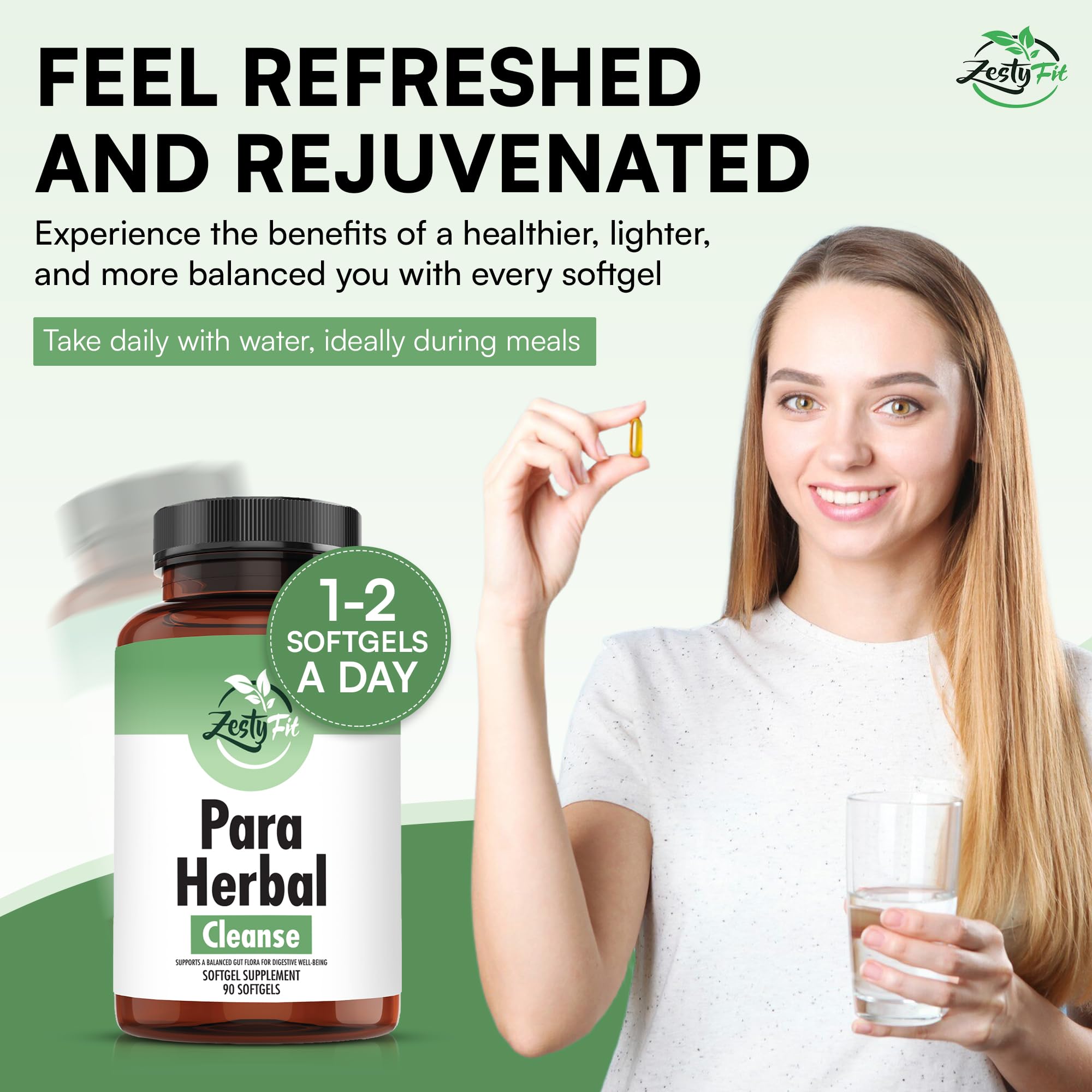 zestyfit Herbal Softgel Supplement showing softgel capsules