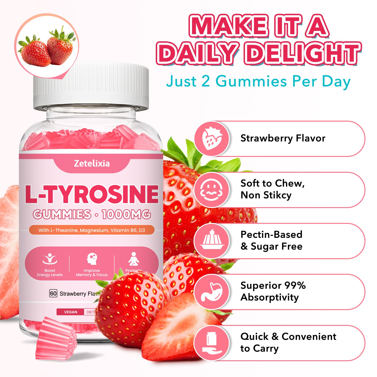 Zetelixia 10 in 1 L-Tyrosine Gummies nutritional information