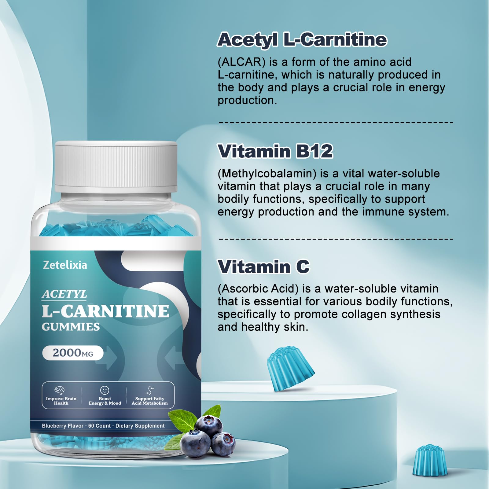 Zetelixia Acetyl L-Carnitine Gummies close-up of a single gummy