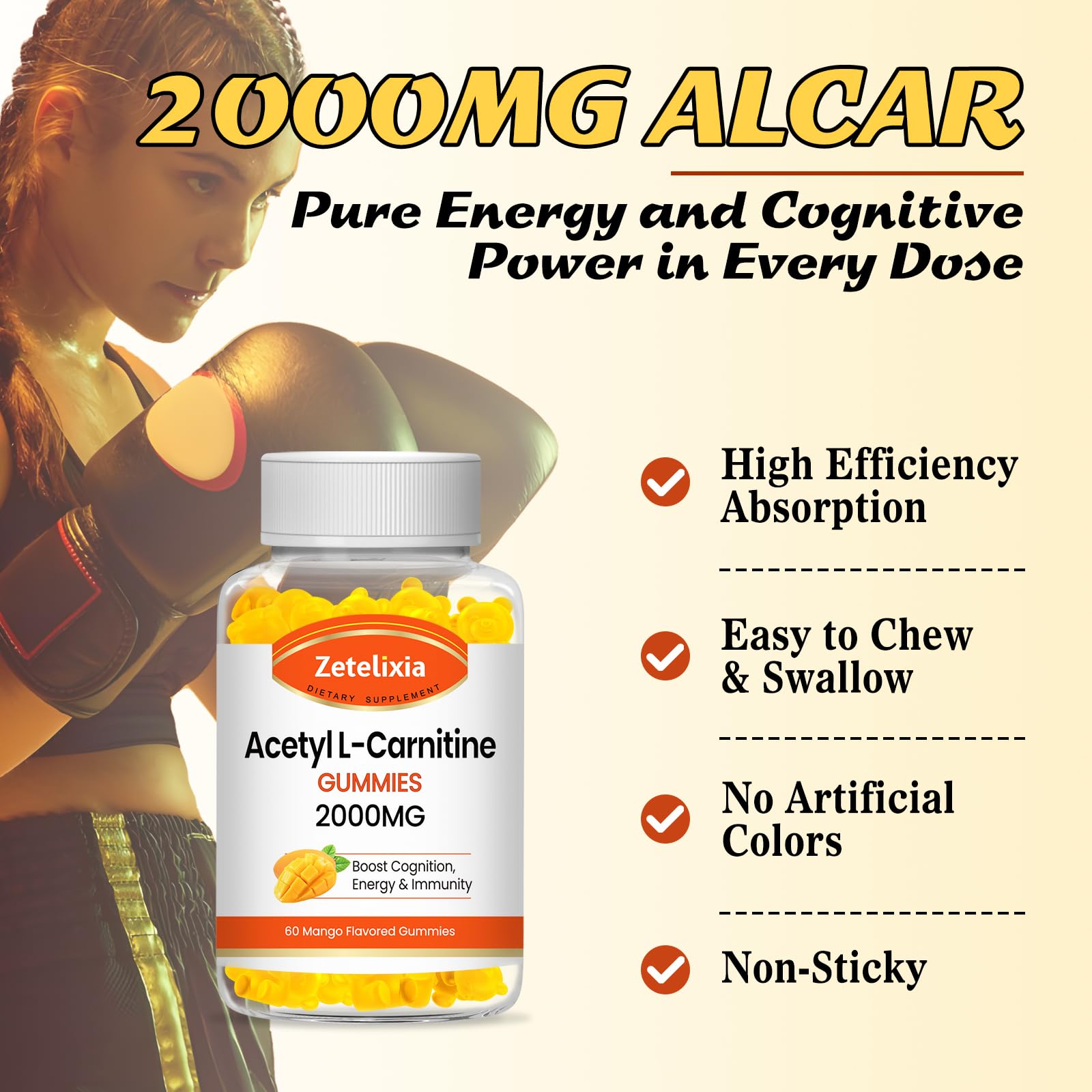 Zetelixia Acetyl-L-Carnitine Gummies on a wooden table