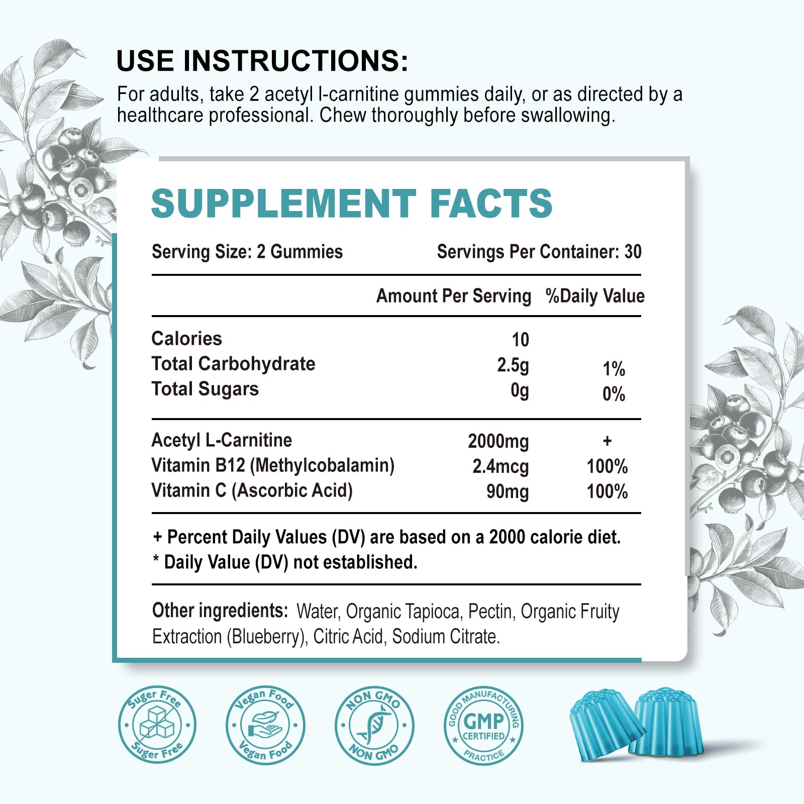 Zetelixia Acetyl L-Carnitine Gummies showing the gummies inside the bottle