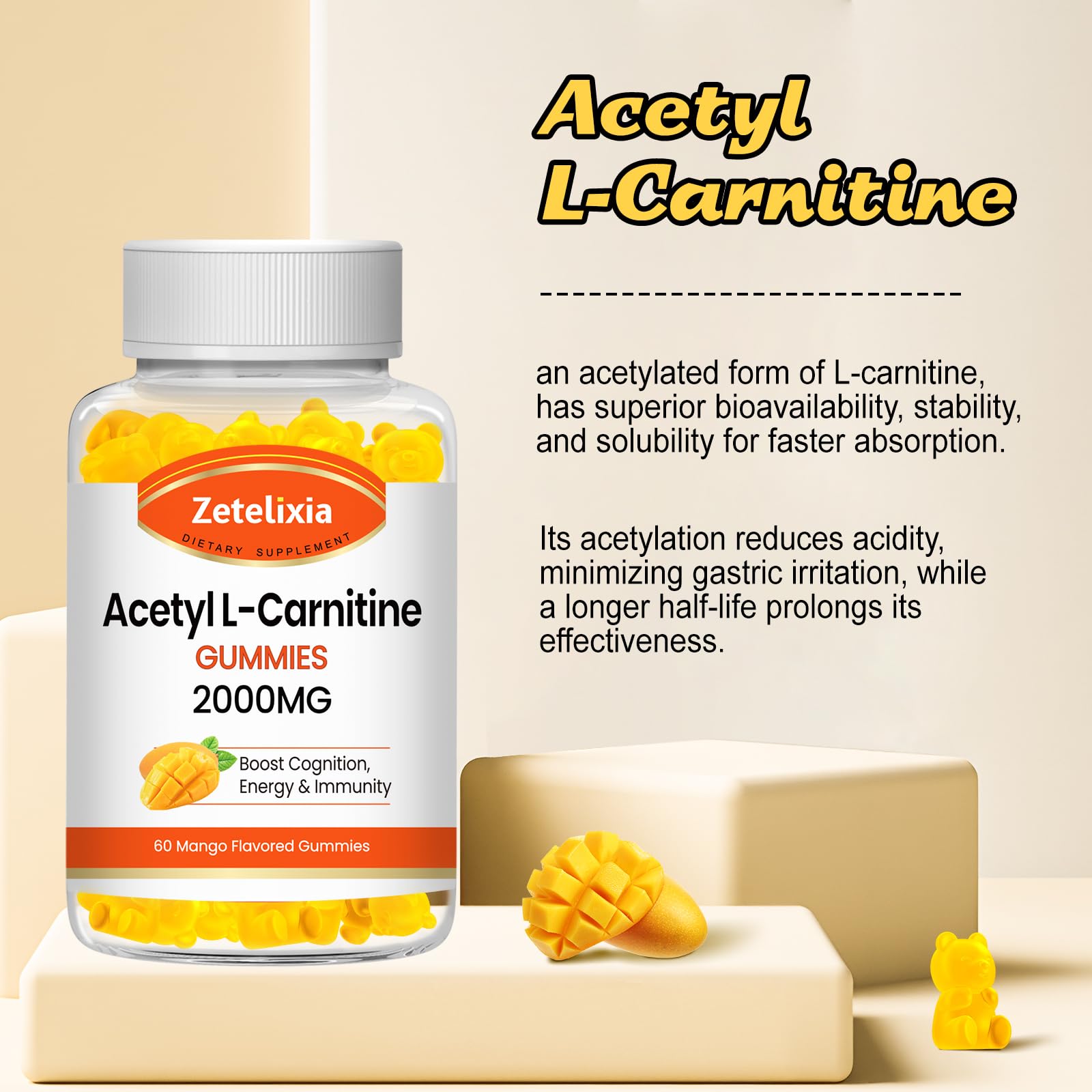 Zetelixia Acetyl-L-Carnitine Gummies with fresh mango