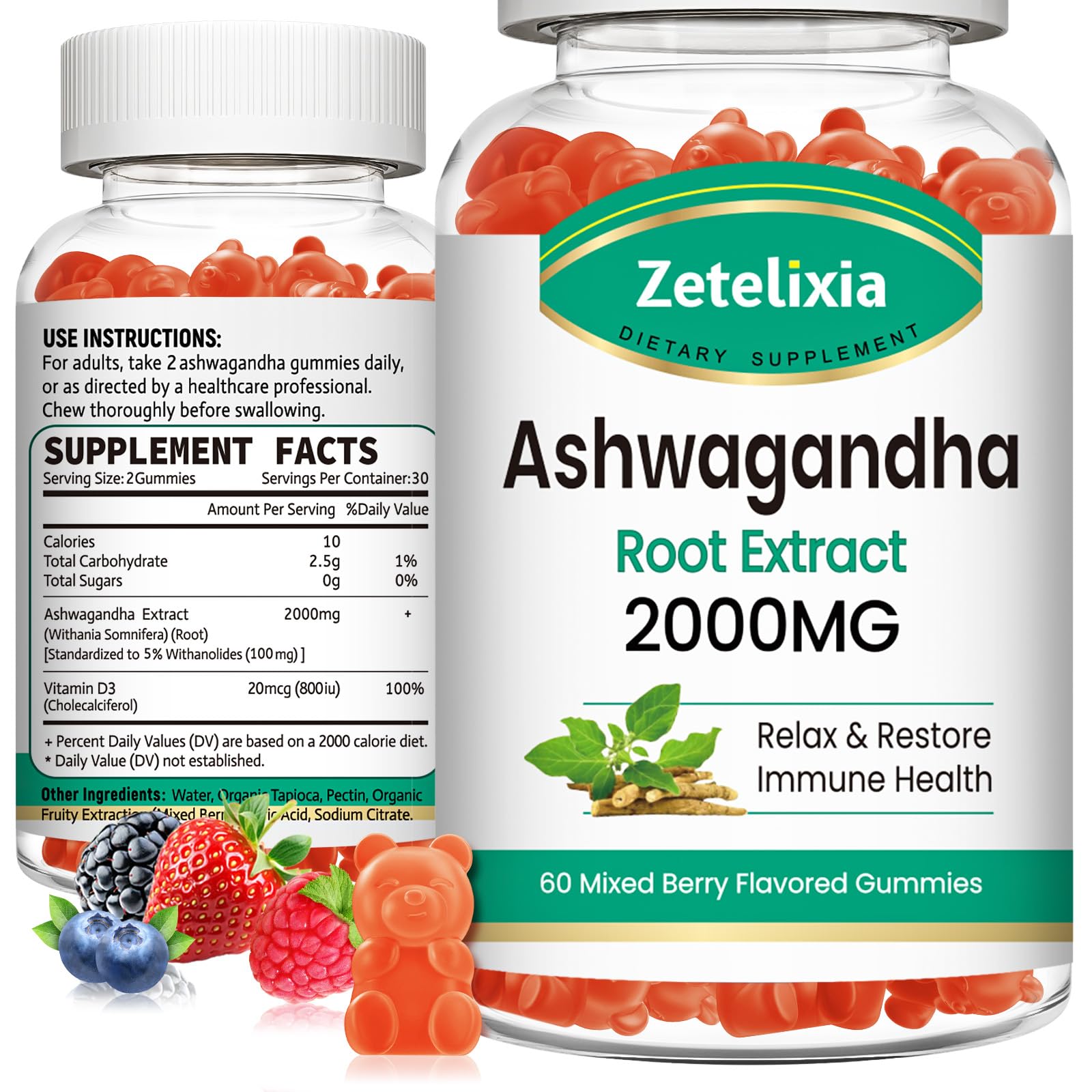 Zetelixia Ashwagandha Gummies front view packaging