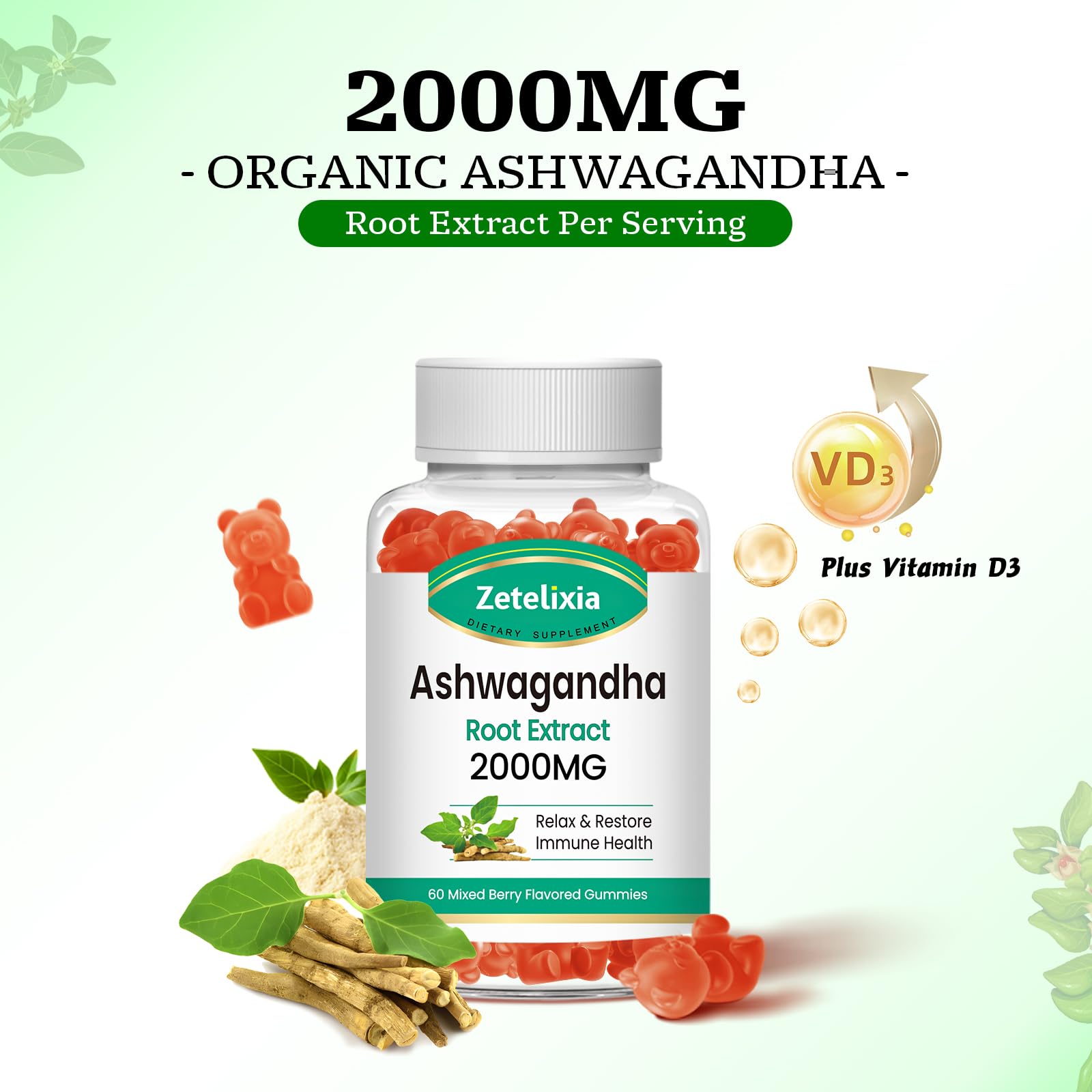 Zetelixia Ashwagandha Gummies in a hand for size reference