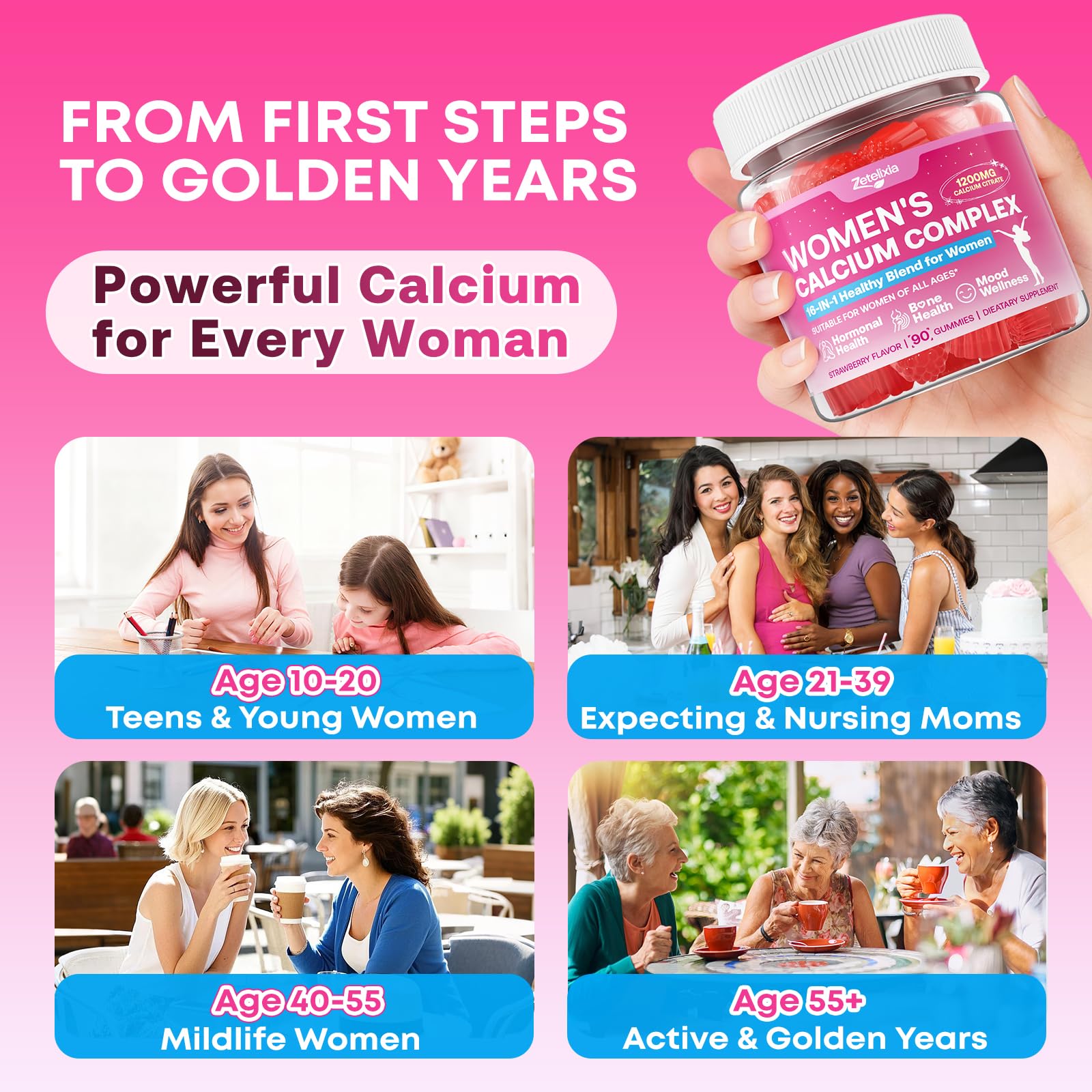 Zetelixia Calcium Gummies for Women back view of packaging