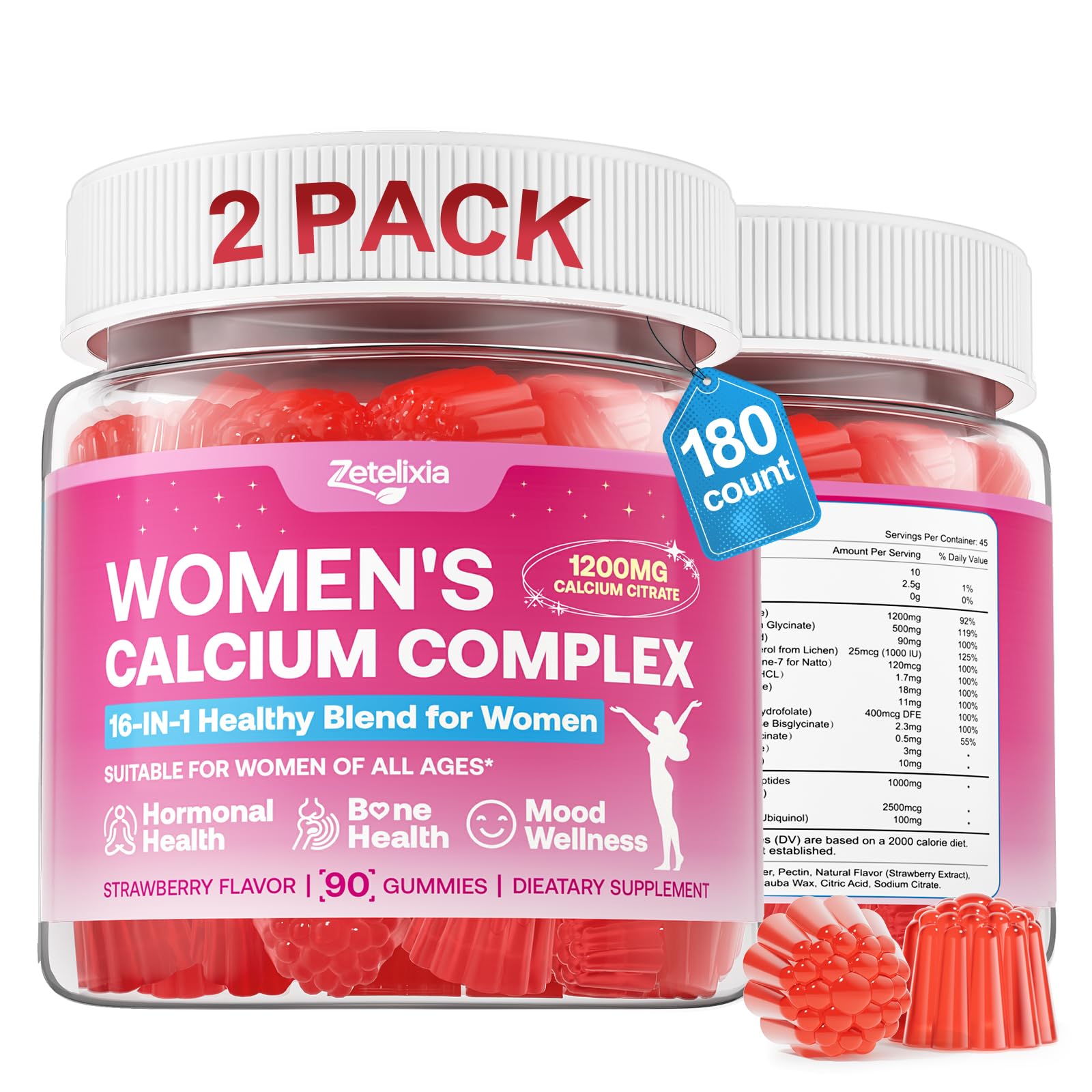Zetelixia Calcium Gummies for Women front view with packaging