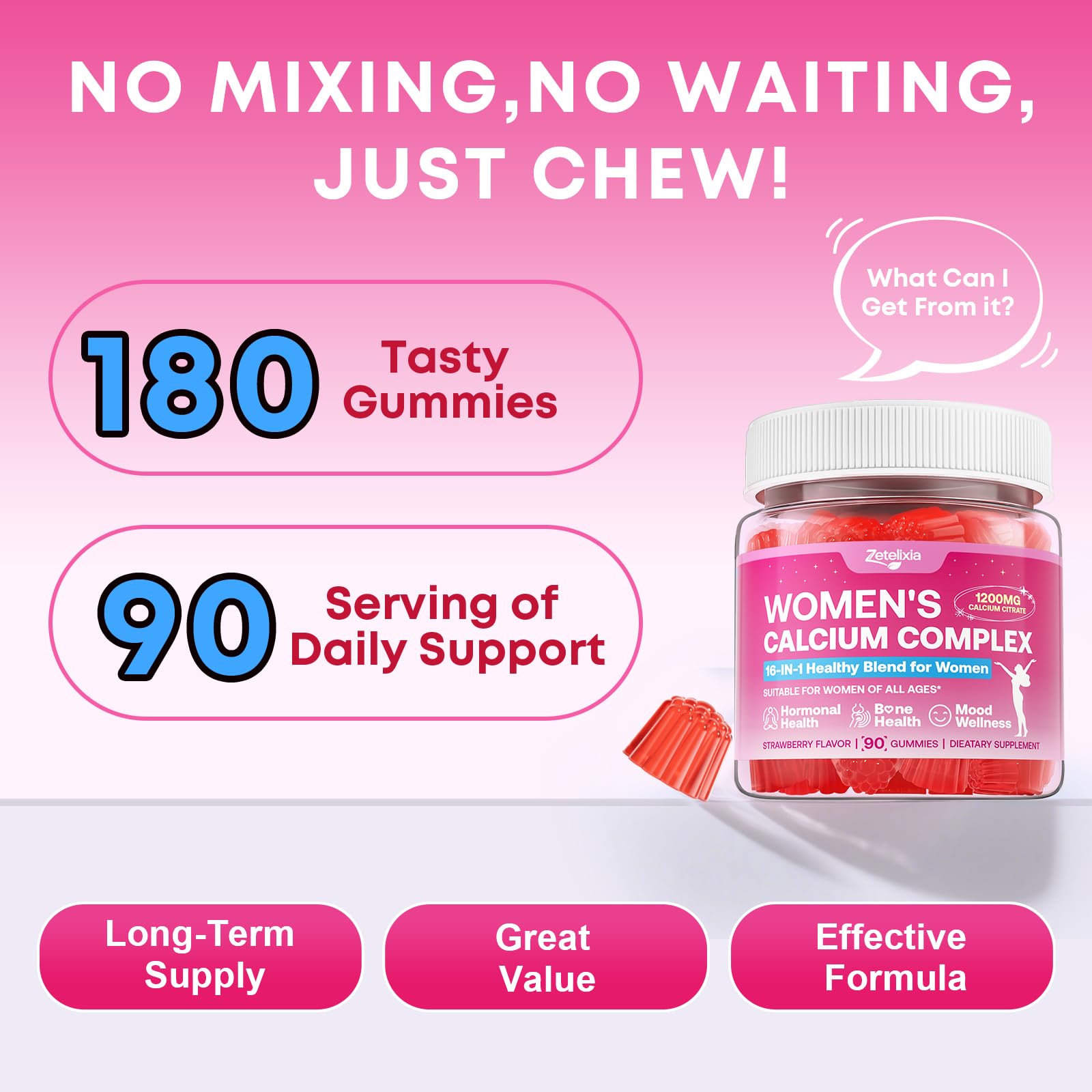 Zetelixia Calcium Gummies for Women natural strawberry flavour