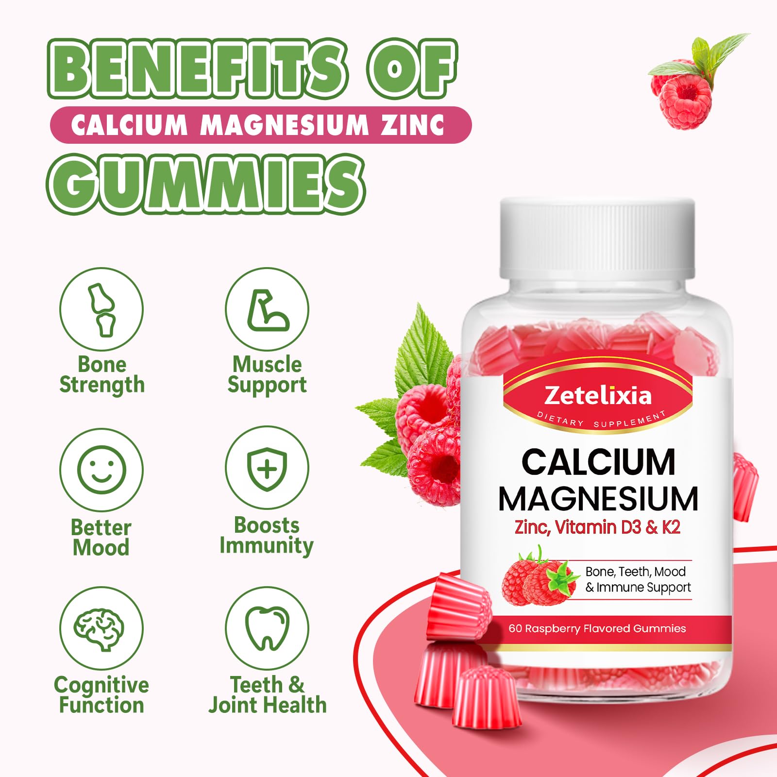 Zetelixia Calcium Magnesium Zinc Gummies close-up