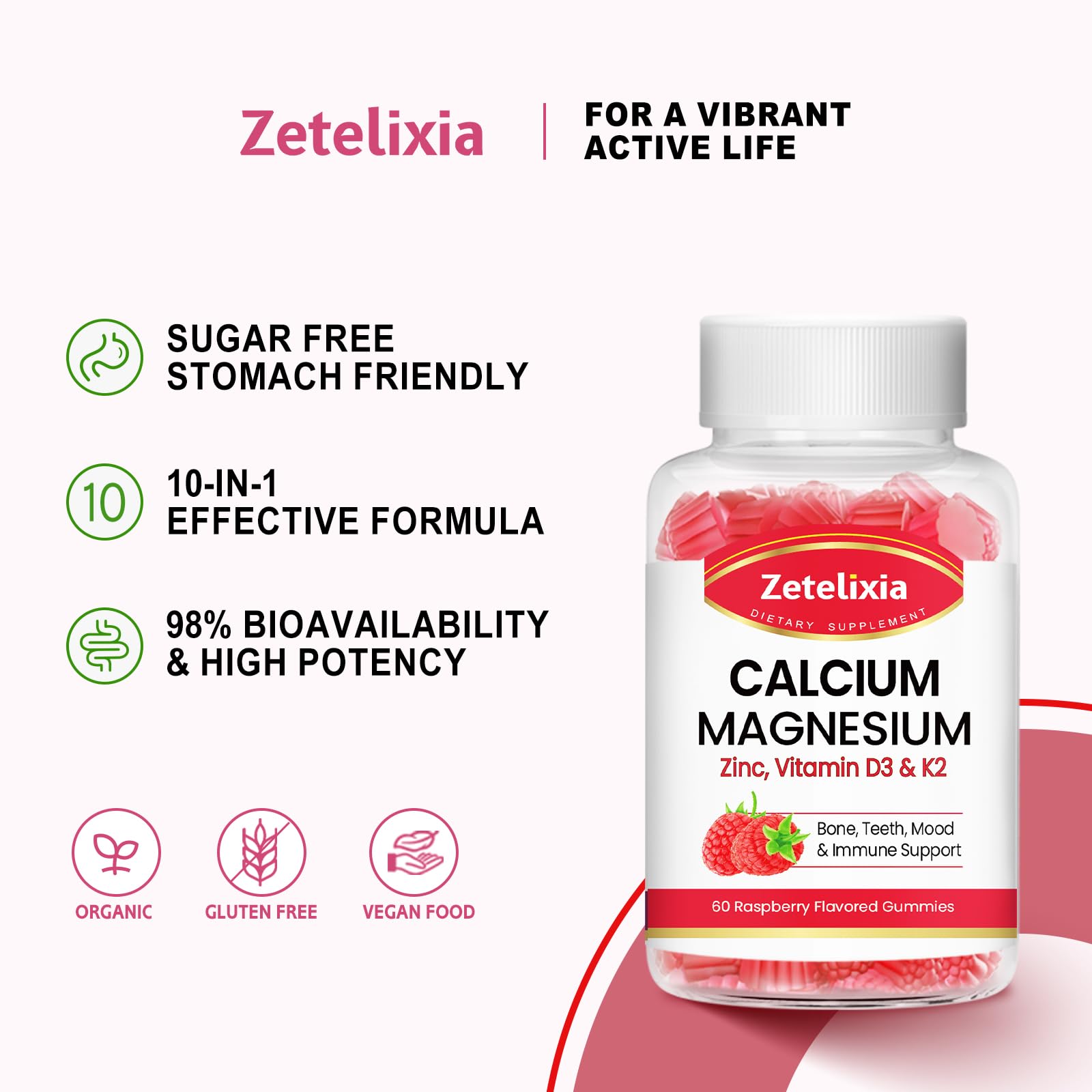Zetelixia Calcium Magnesium Zinc Gummies in hand
